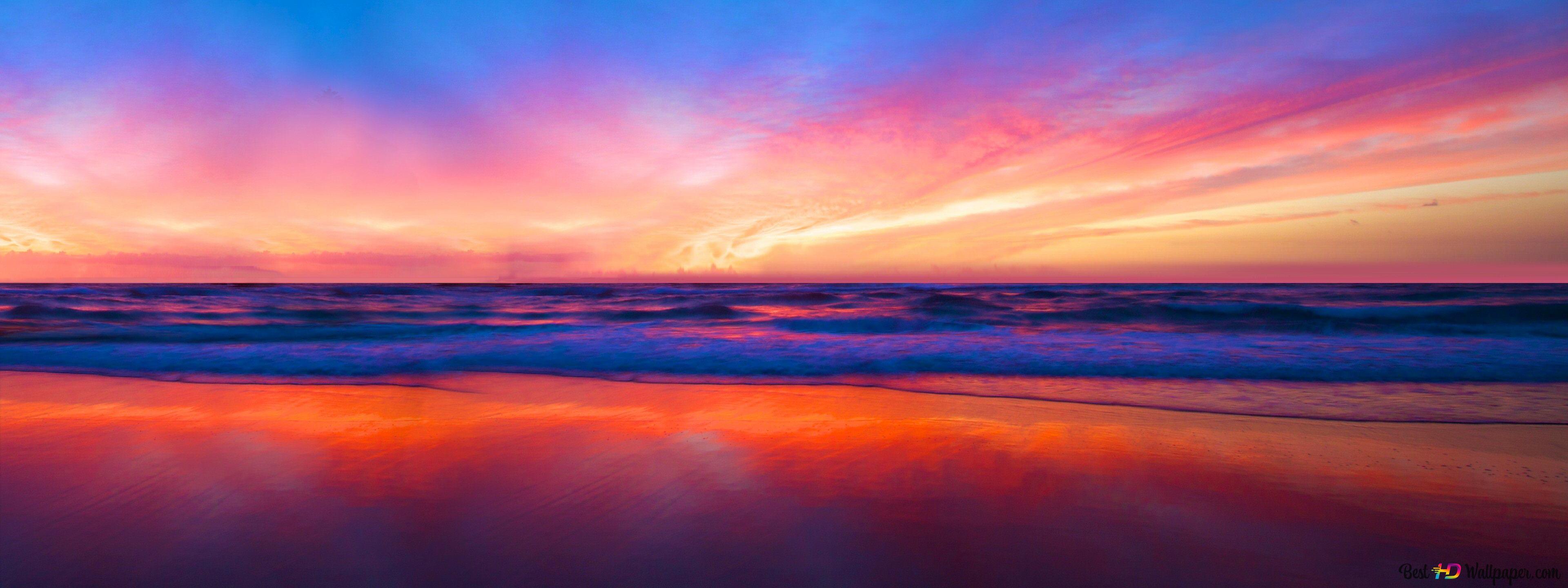 Sunset in beach 4K wallpaper download