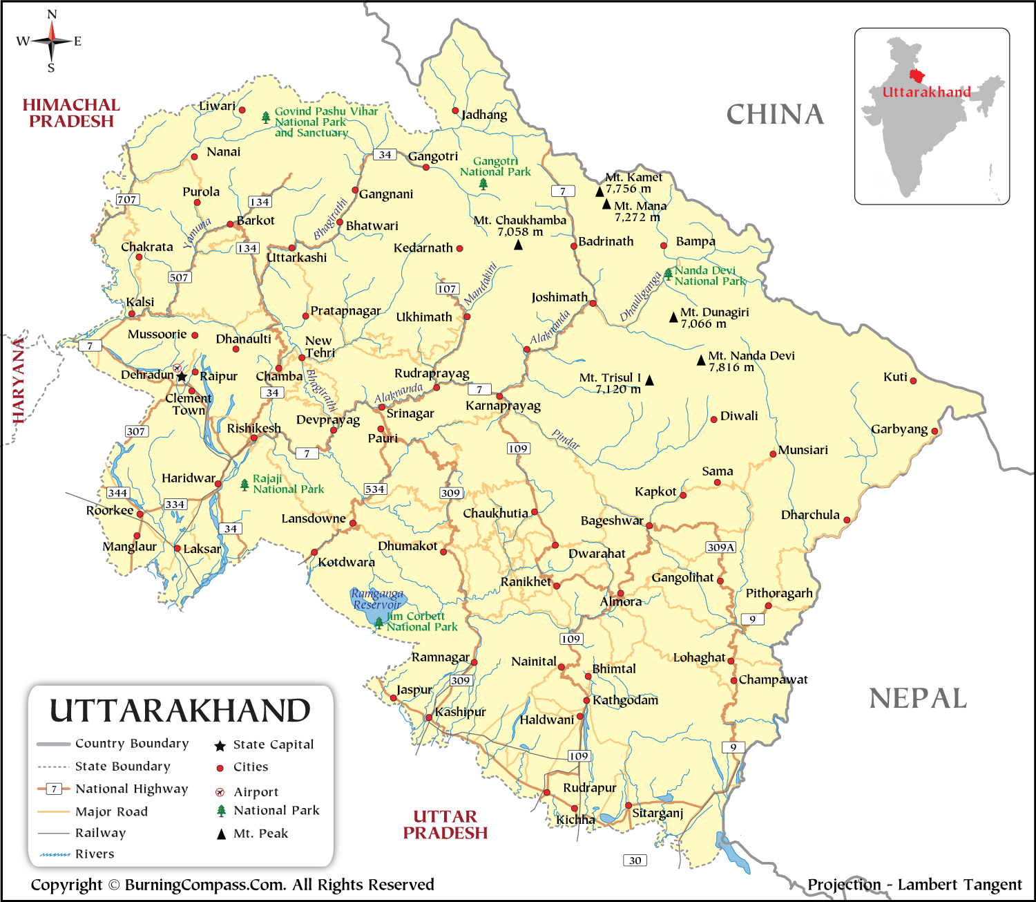 Uttarakhand Map In A Frame On White Background Stock Illustration -  Download Image Now - Abstract, Art, Asia - iStock