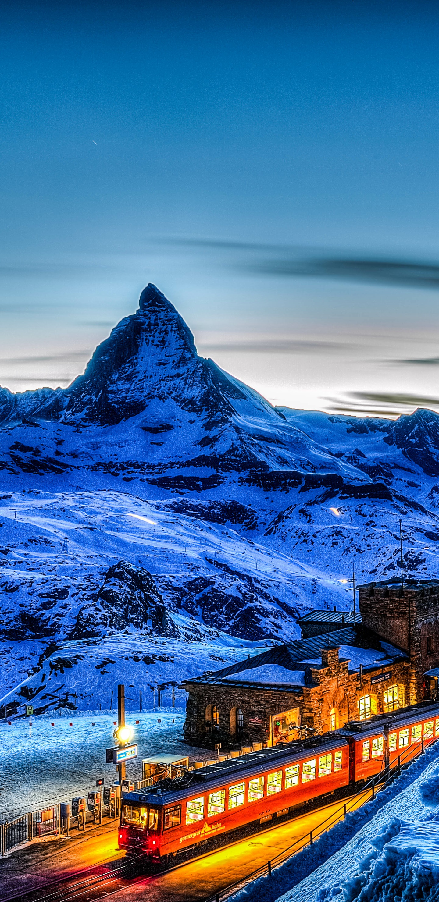 Wallpaper / Vehicles Train Phone Wallpaper, Switzerland, Matterhorn, Winter, Mountain, Alps, 1440x2960 free download
