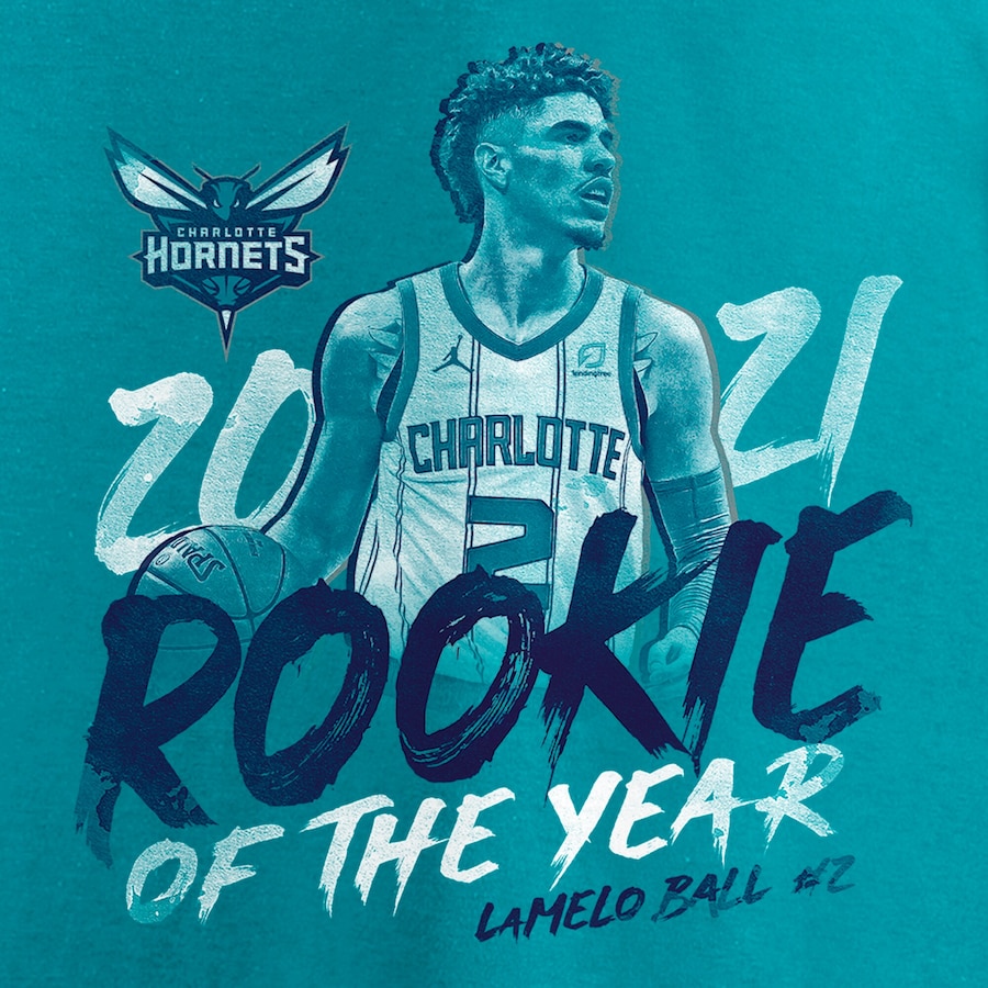 Men's Fanatics Branded LaMelo Ball Teal Charlotte Hornets 2021 NBA Rookie Of The Year T Shirt