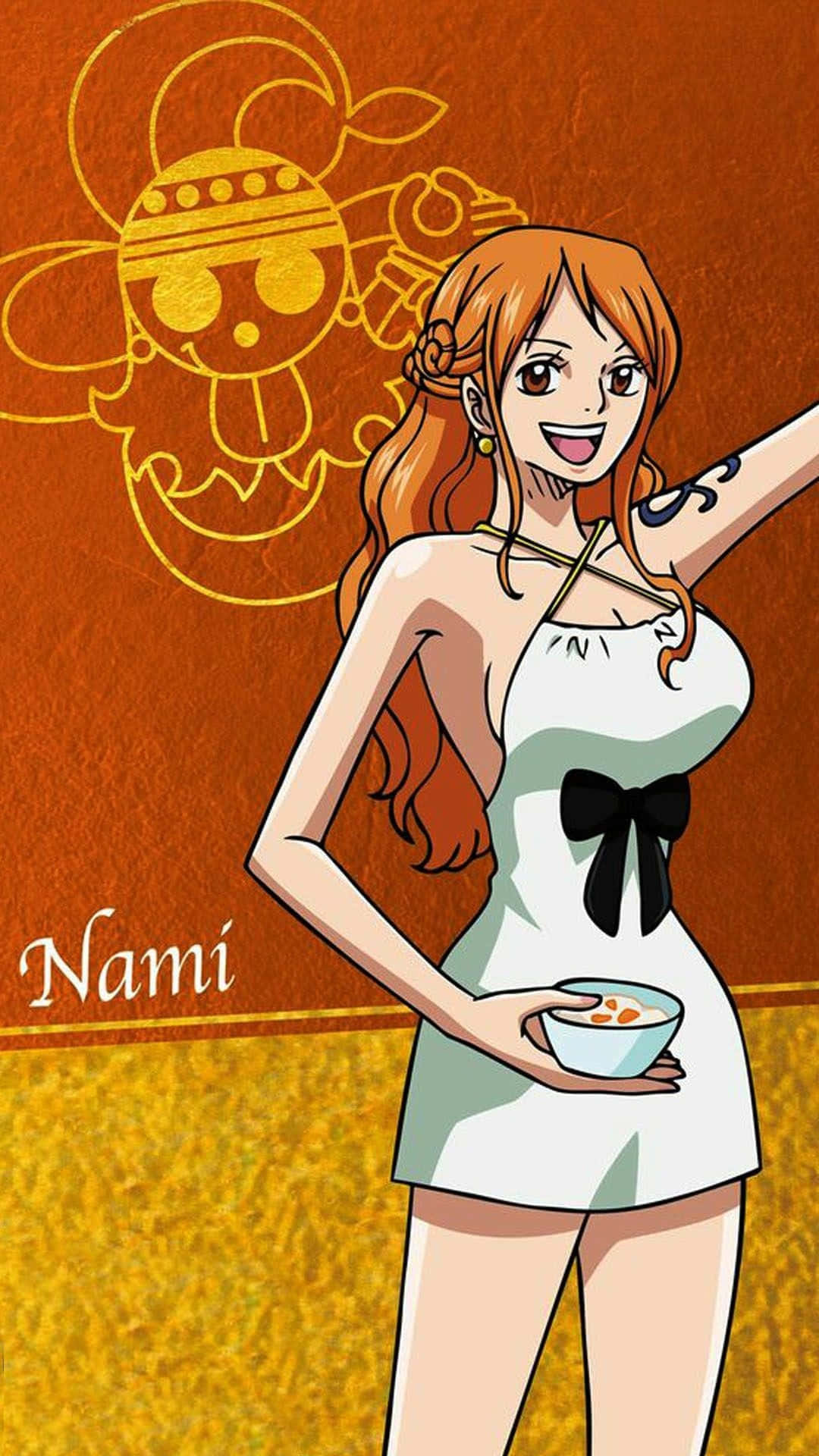 Download Nami One Piece Holding Soup Bowl Wallpaper