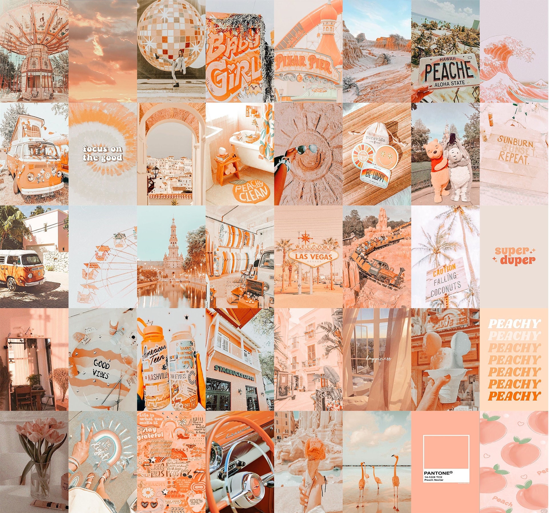PCS Peach Wall Collage Kit Good Vibes Beach Aesthetic