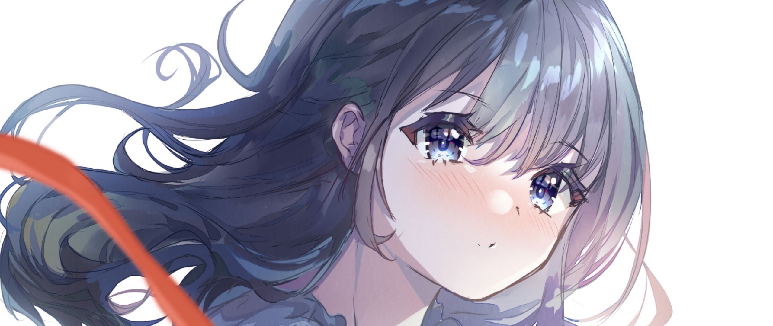 Download wallpaper 2560x1080 girl, face, sad, anime dual wide 1080p HD background