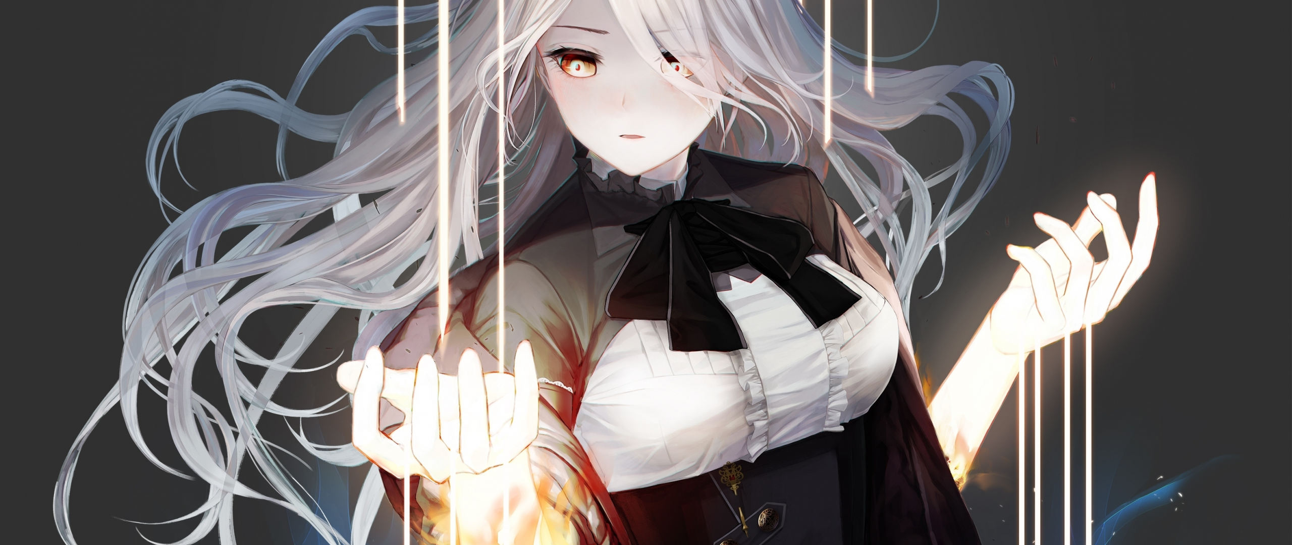 Download wallpaper 2560x1080 anime girl, crown, white hair, art, dual wide 2560x1080 HD background, 24854