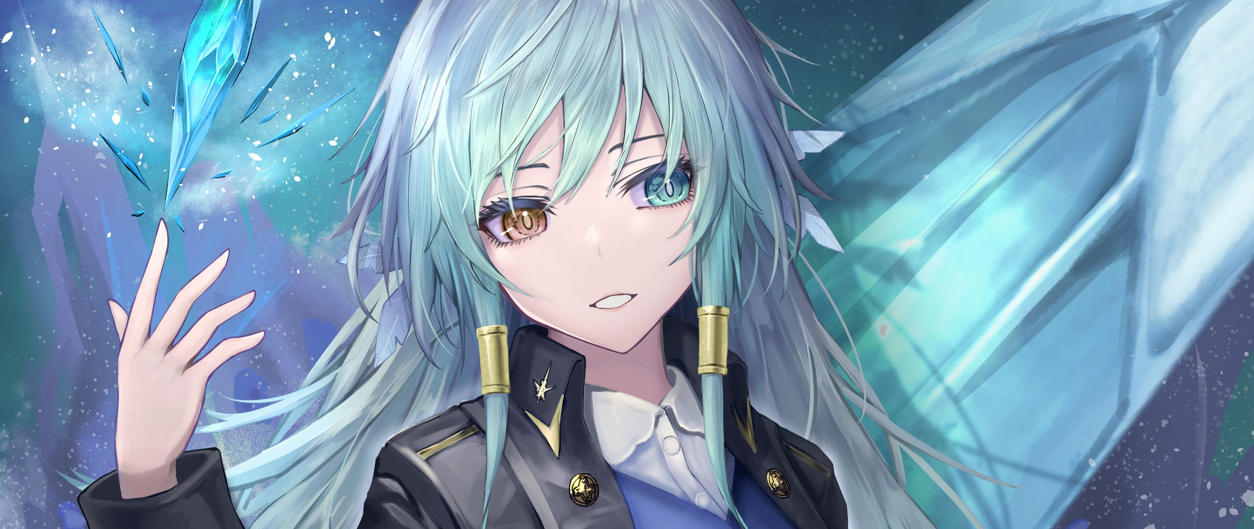 Download wallpaper 2560x1080 girl, crystal, superpower, anime, art dual wide 1080p HD background