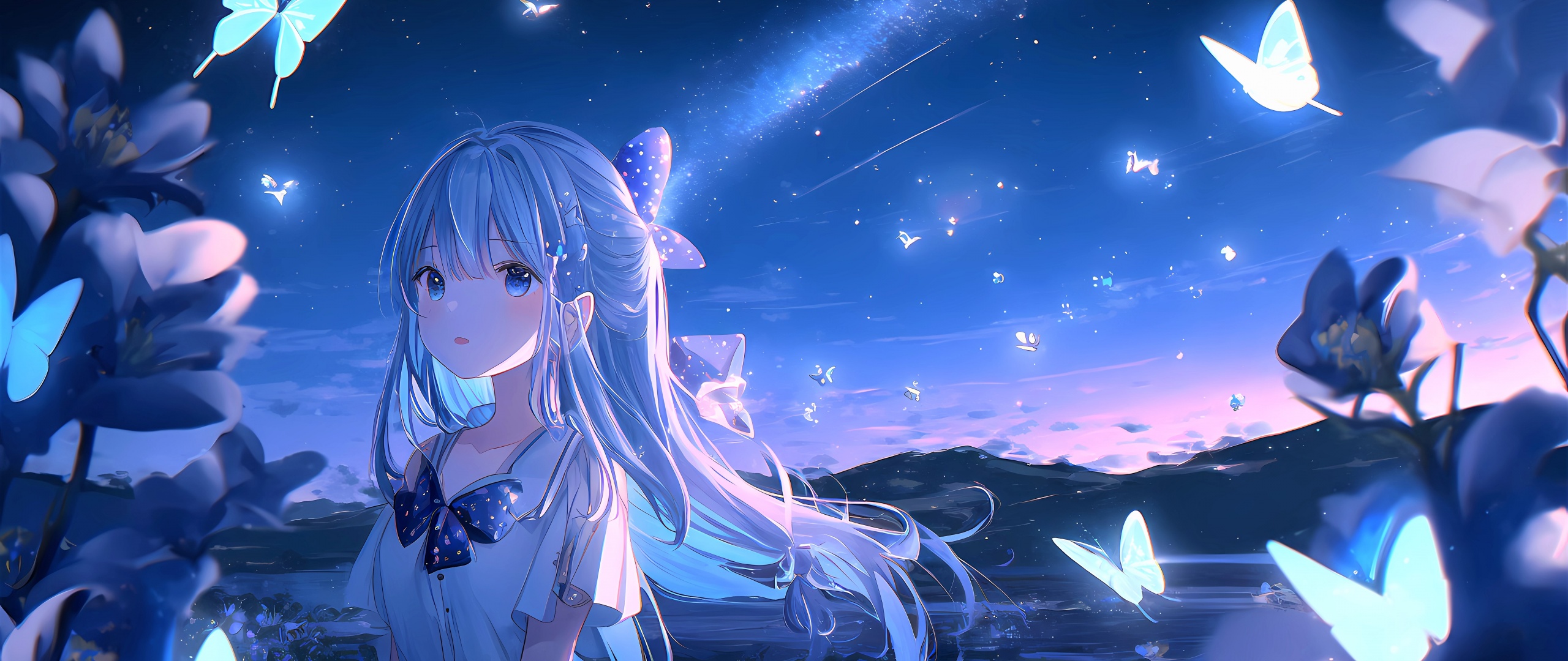 Anime girl Wallpaper 4K, Dream, Lonely, Butterflies