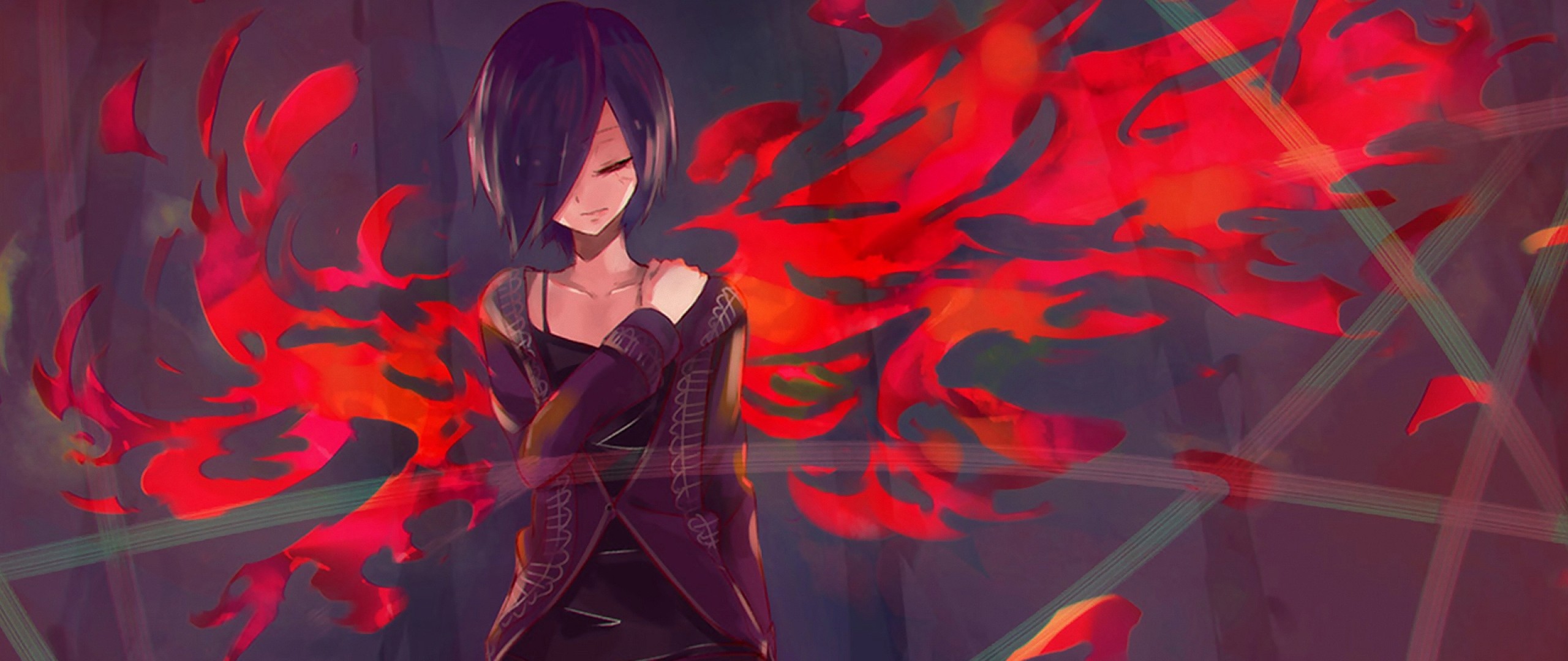 Preview wallpaper tokyo ghoul, kirishima touka, anime, girl, art 2560×1080