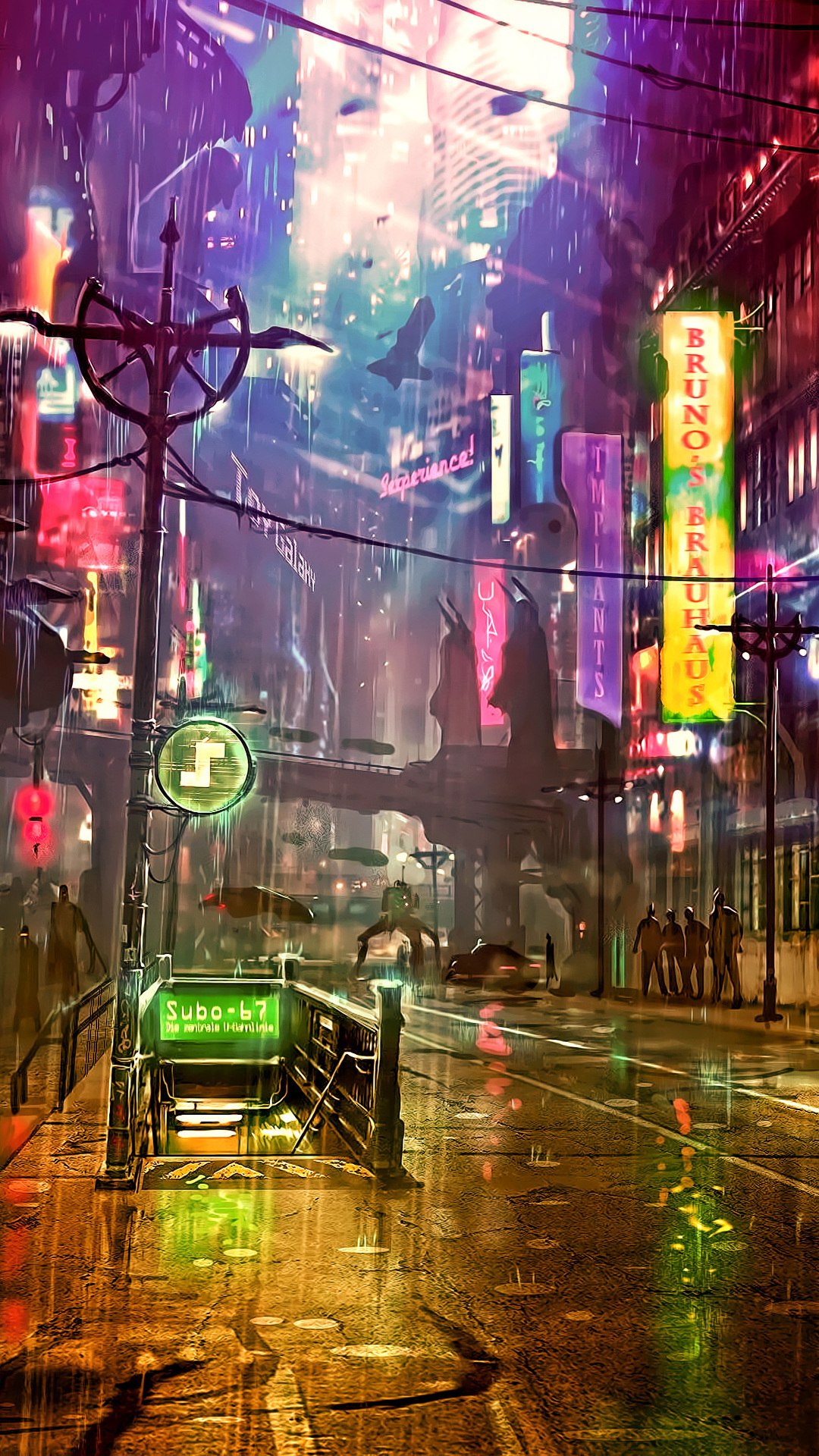 1080x1920 cyberpunk, neon, artist, artwork, digital art, hd, street for iPhone 8 wallpaper