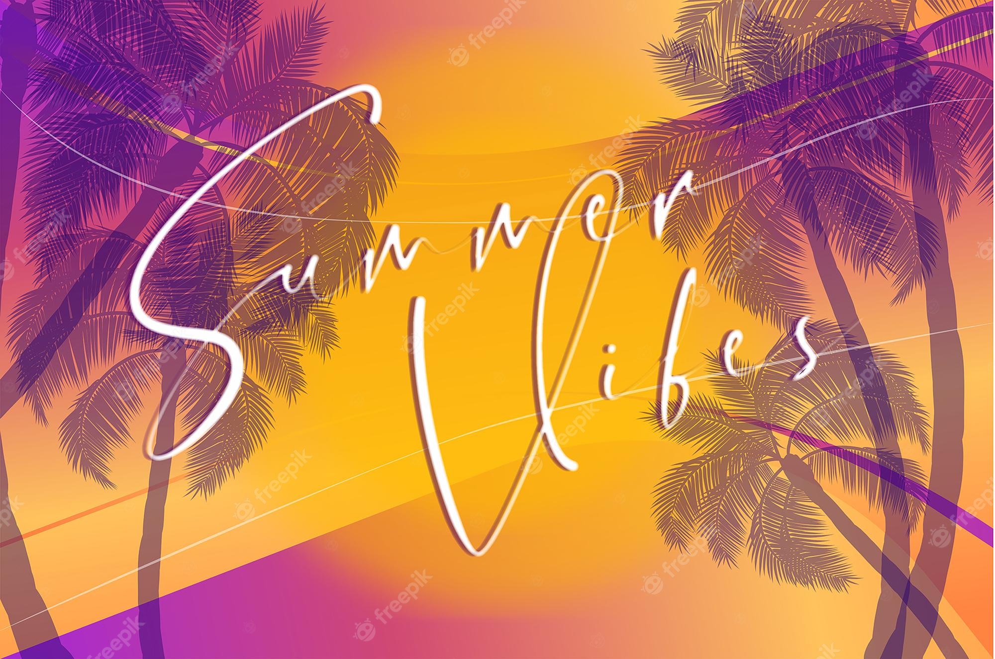Premium Vector. A colorful background with palm trees and the words summer vibes