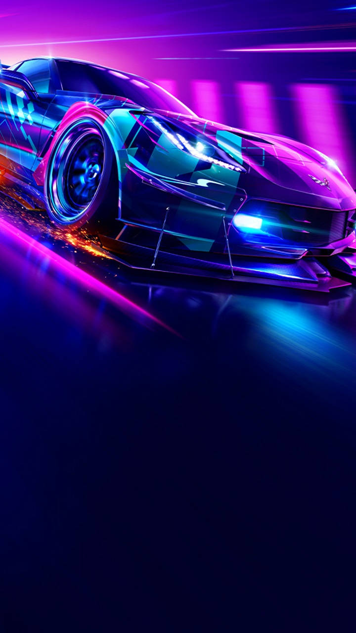 Download Need For Speed Purple Aesthetic Car In Dark iPhone Wallpaper