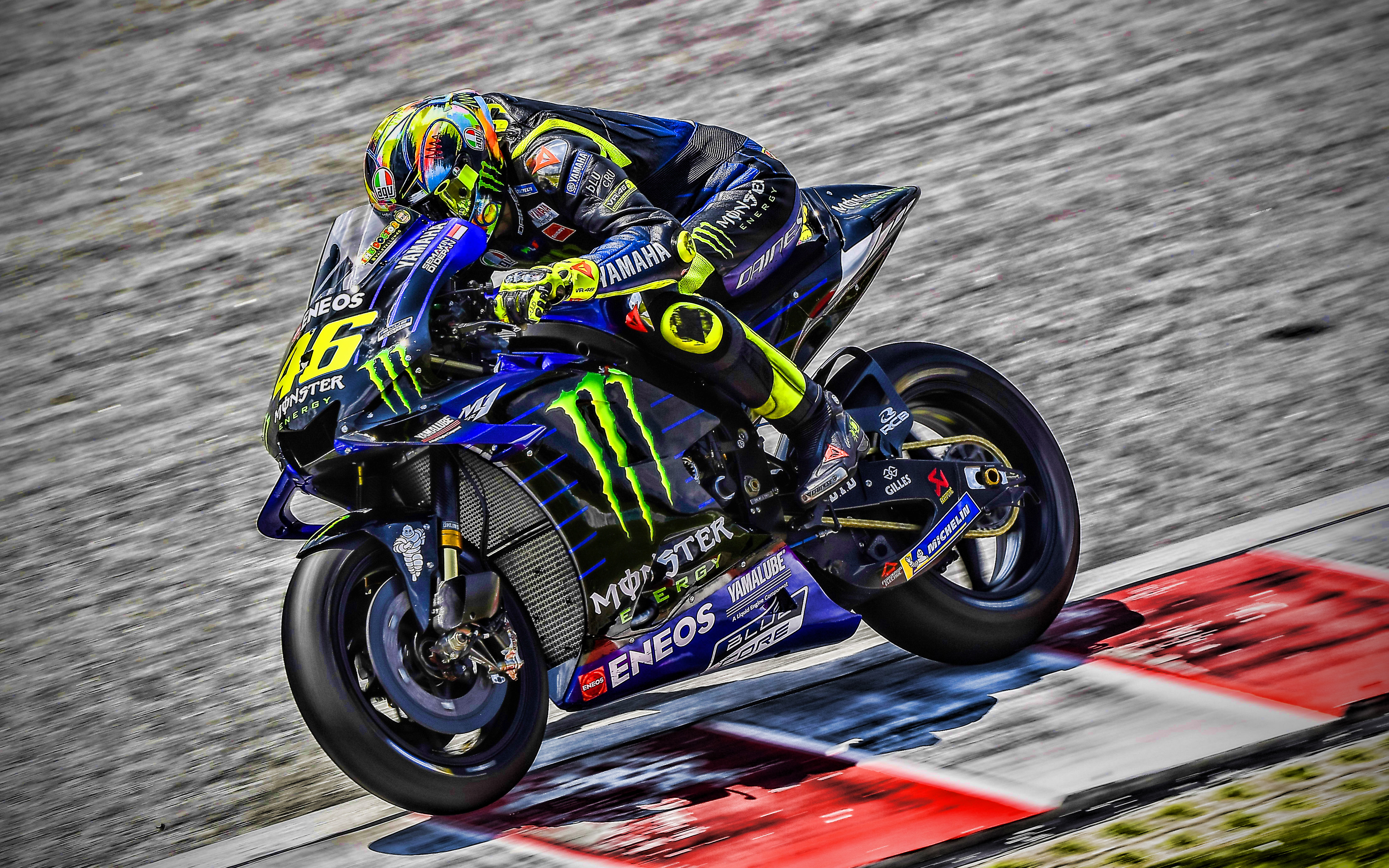 Download Wallpaper 4k, Valentino Rossi, Raceway, MotoGP, 2019 Bikes, Yamaha YZR M1, Valentino Rossi On Track, Racing Bikes, Monster Energy Yamaha MotoGP, MotoGP 2019, Yamaha, HDR For Desktop With Resolution 3840x2400. High Quality