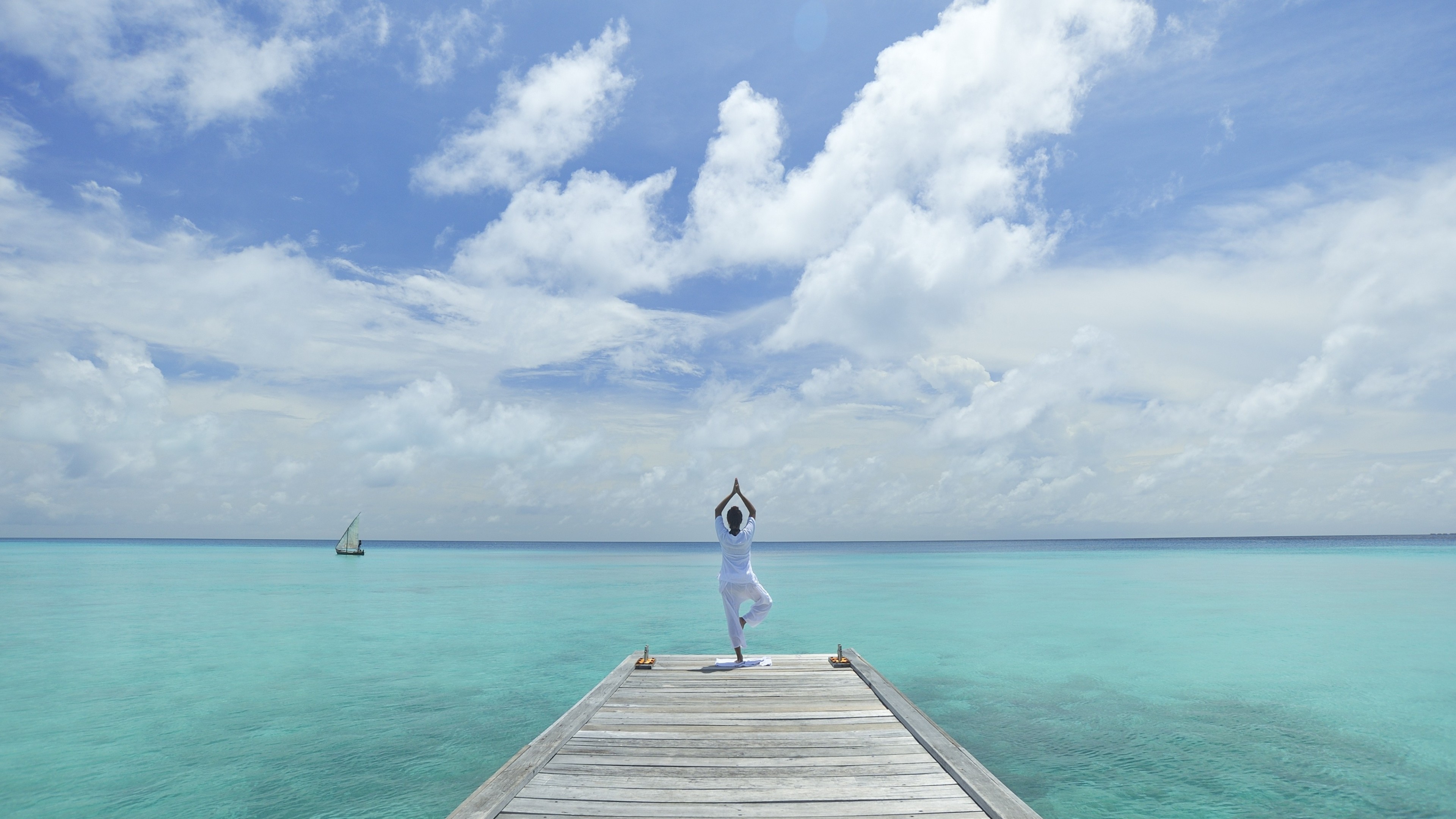 Wallpaper Yoga, beach, sea, blue, sky, Sport