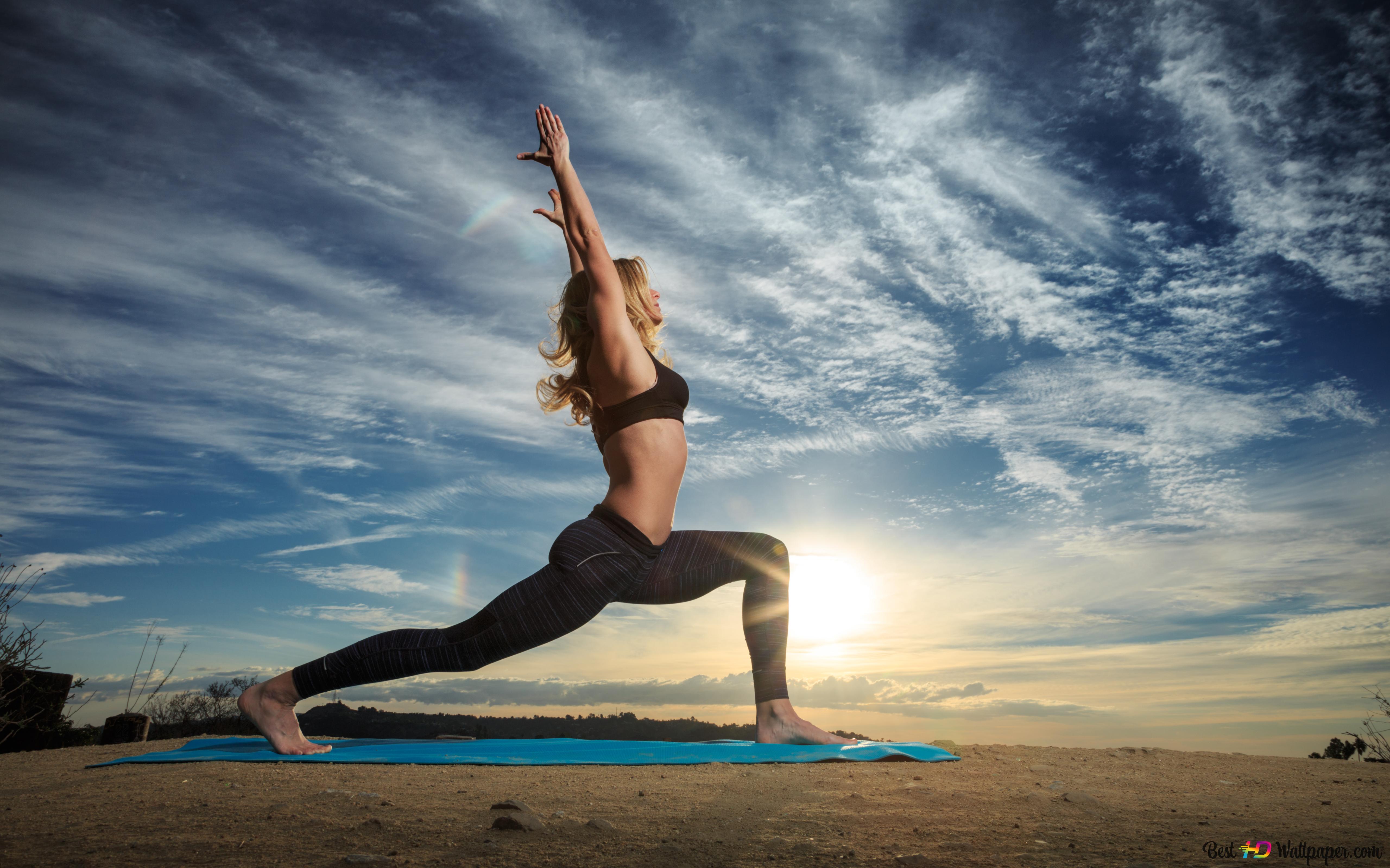 Sunset yoga exercise 4K wallpaper download