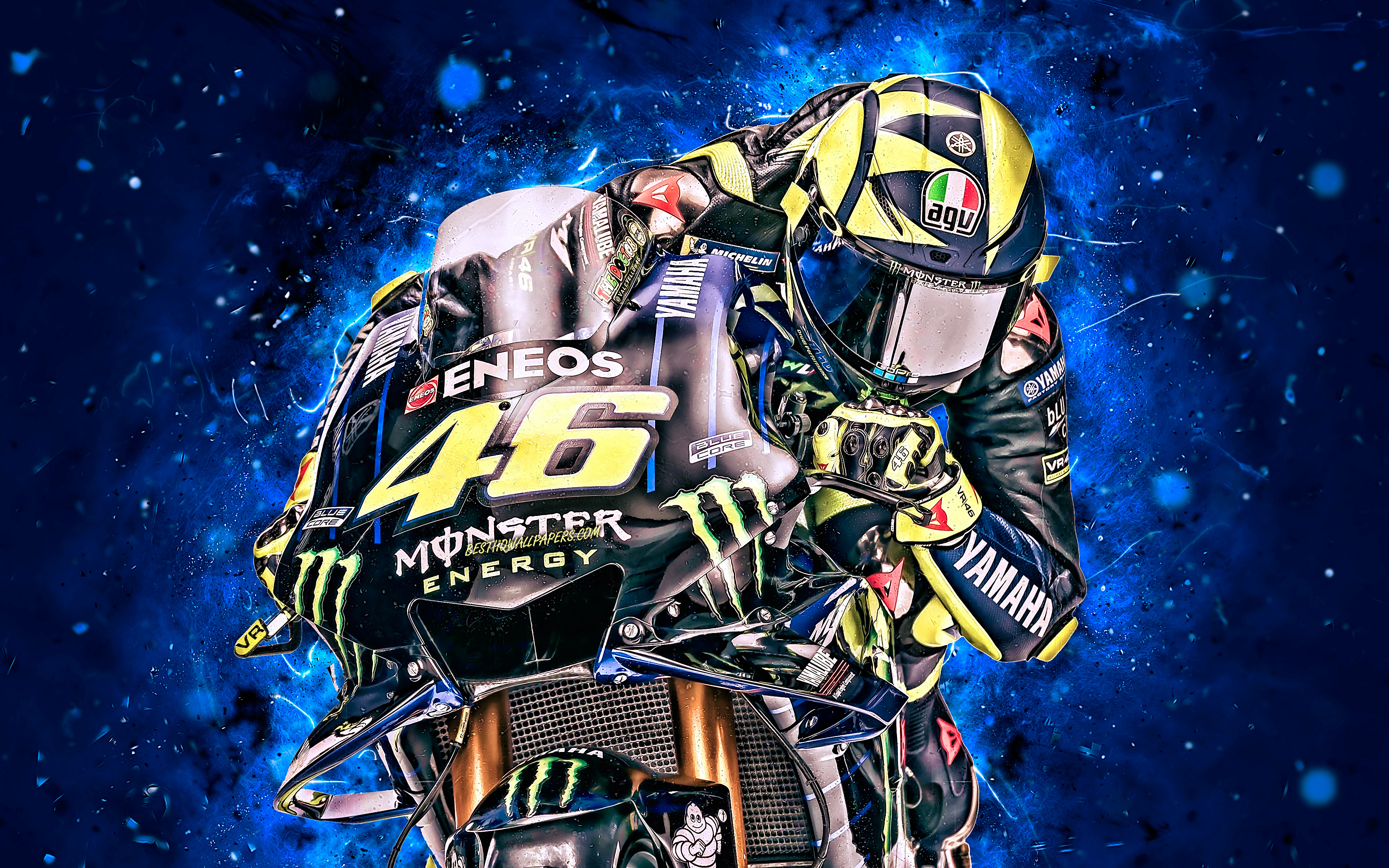 Download Wallpaper Valentino Rossi, 4k, Close Up, MotoGP, 2019 Bikes, Raceway, Yamaha YZR M1, Valentino Rossi On Track, Neon Lights, Racing Bikes, Monster Energy Yamaha MotoGP, Night, Yamaha For Desktop With Resolution 3840x2400. High