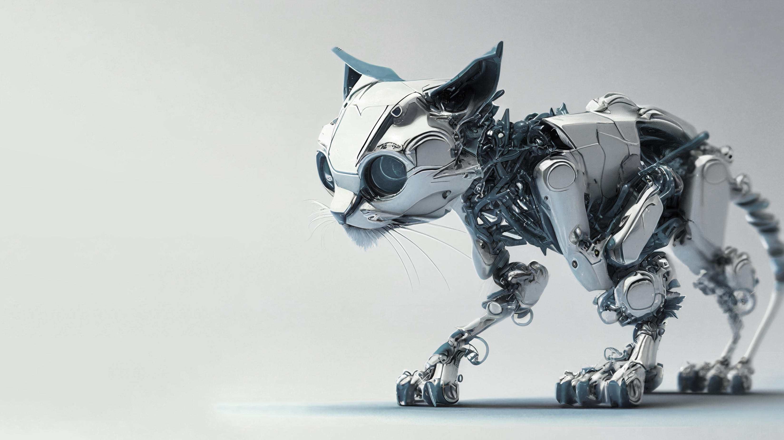 Wallpaper, ai art, robot, cyborg, pet, cats 3297x1854