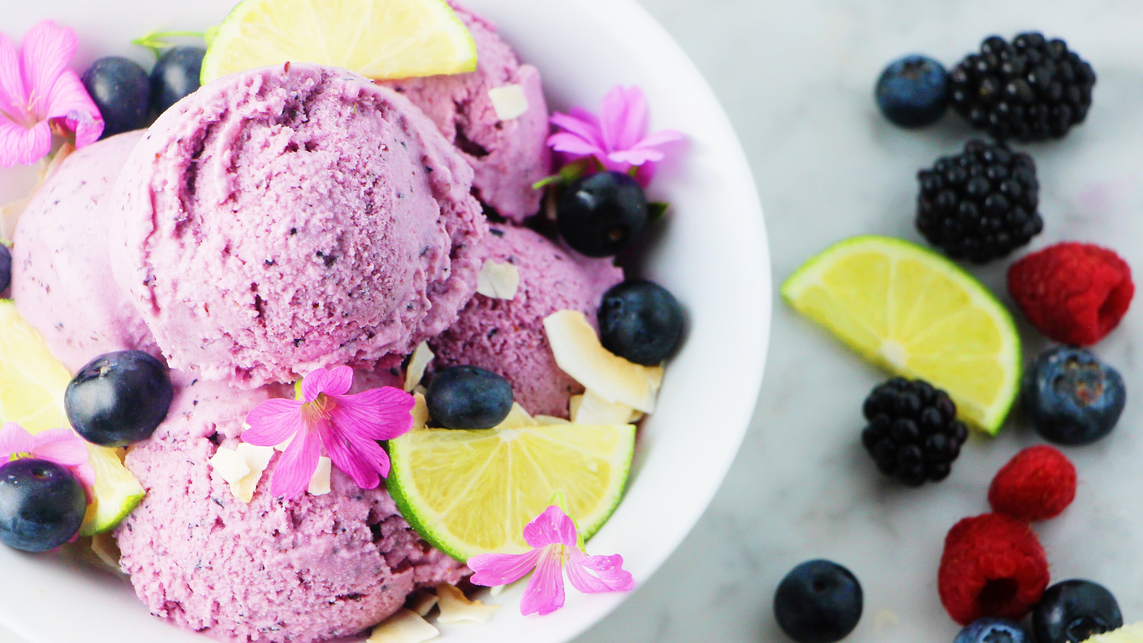 Ice Cream Lime Blackberries Raspberries UHD 4K Wallpaper