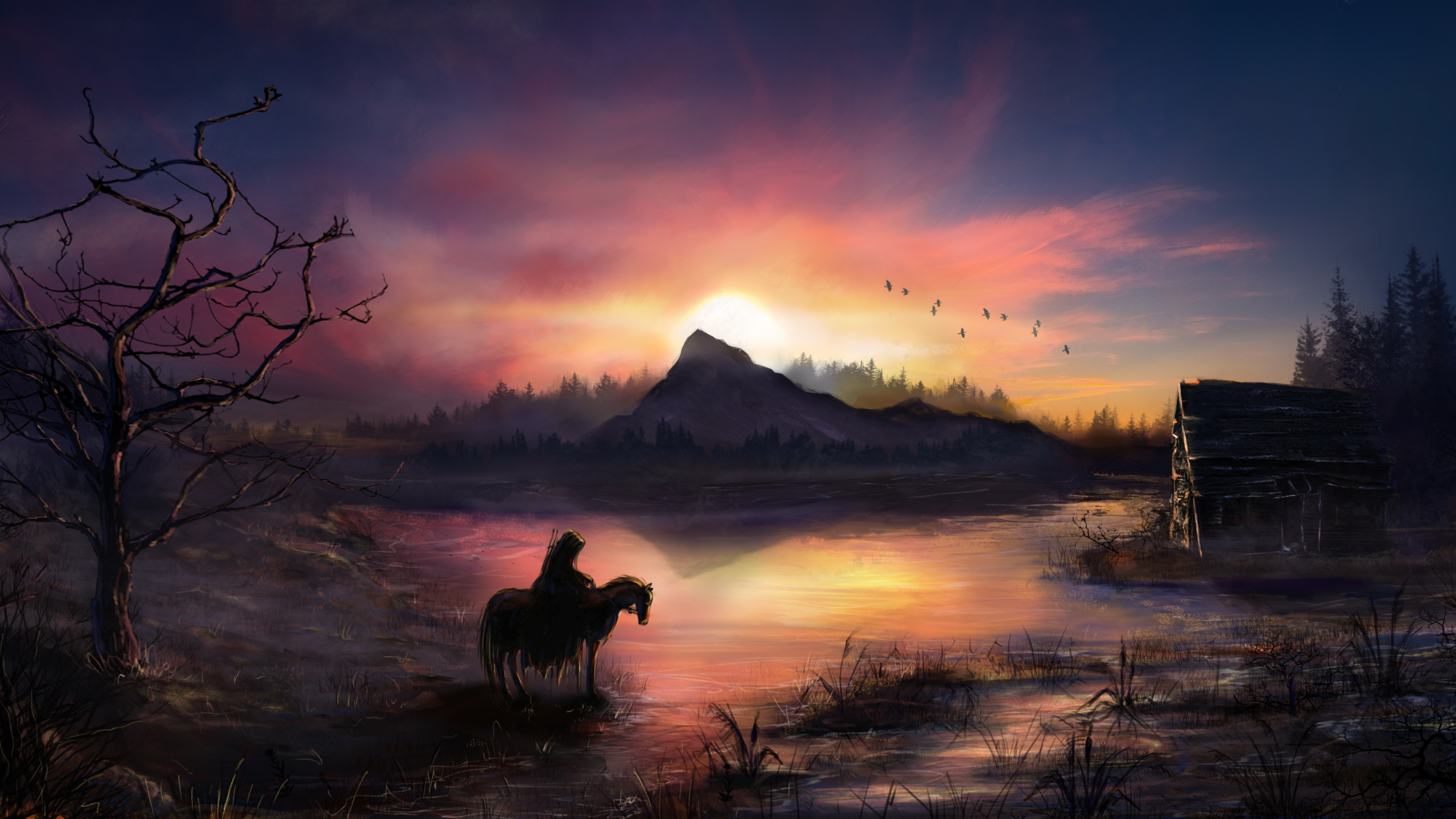 Wallpaper 4k Warrior On Horse Sunrise Nature Fantasy 4k Wallpaper