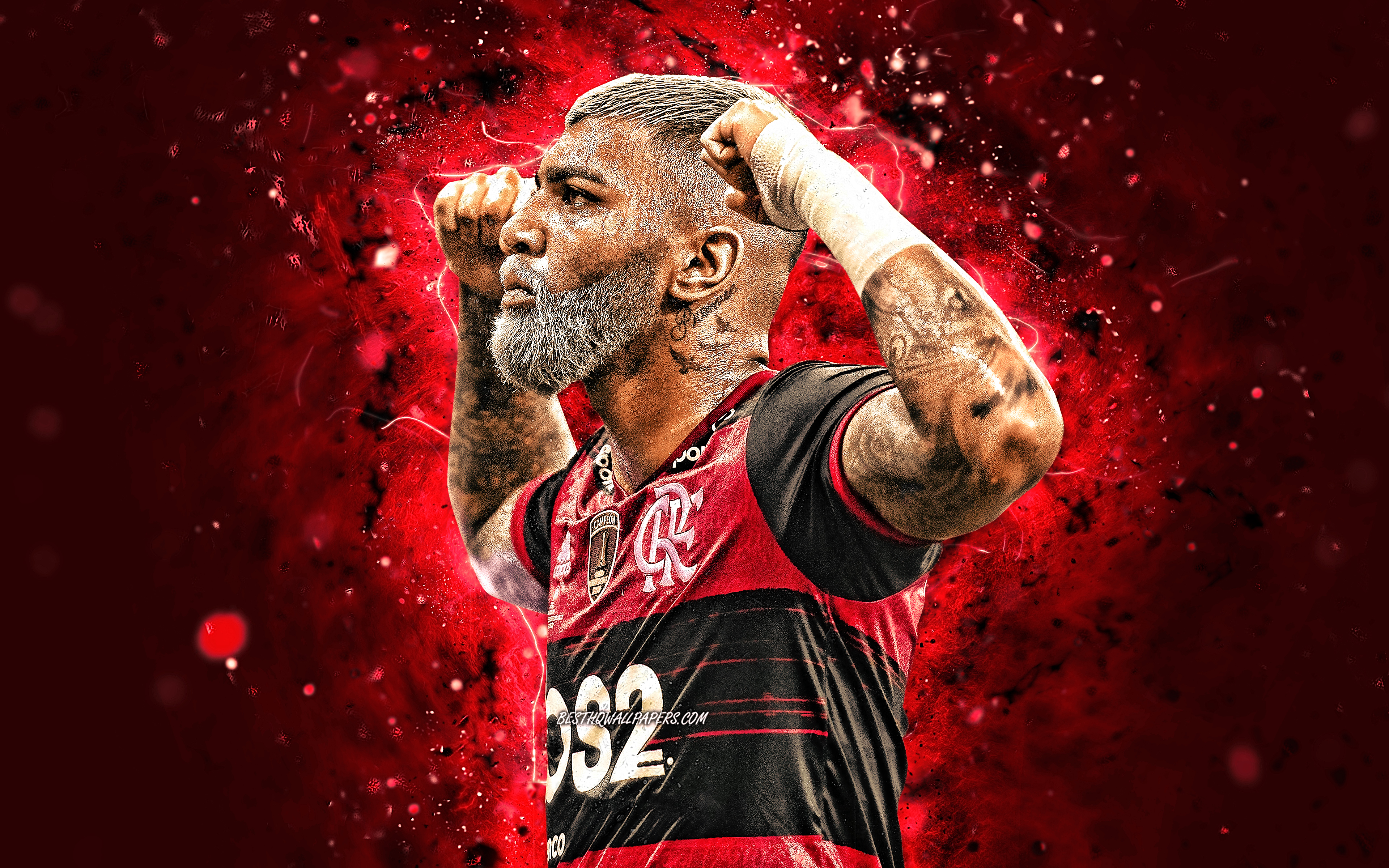 Download wallpaper 4k, Gabriel Barbosa, 2020, brazilian footballers, Gabigol, Flamengo FC, striker, Gabriel Barbosa Almeida, red neon lights, Serie A, Brazil, football, Gabriel Barbosa Flamengo, Gabriel Barbosa 4K for desktop with resolution
