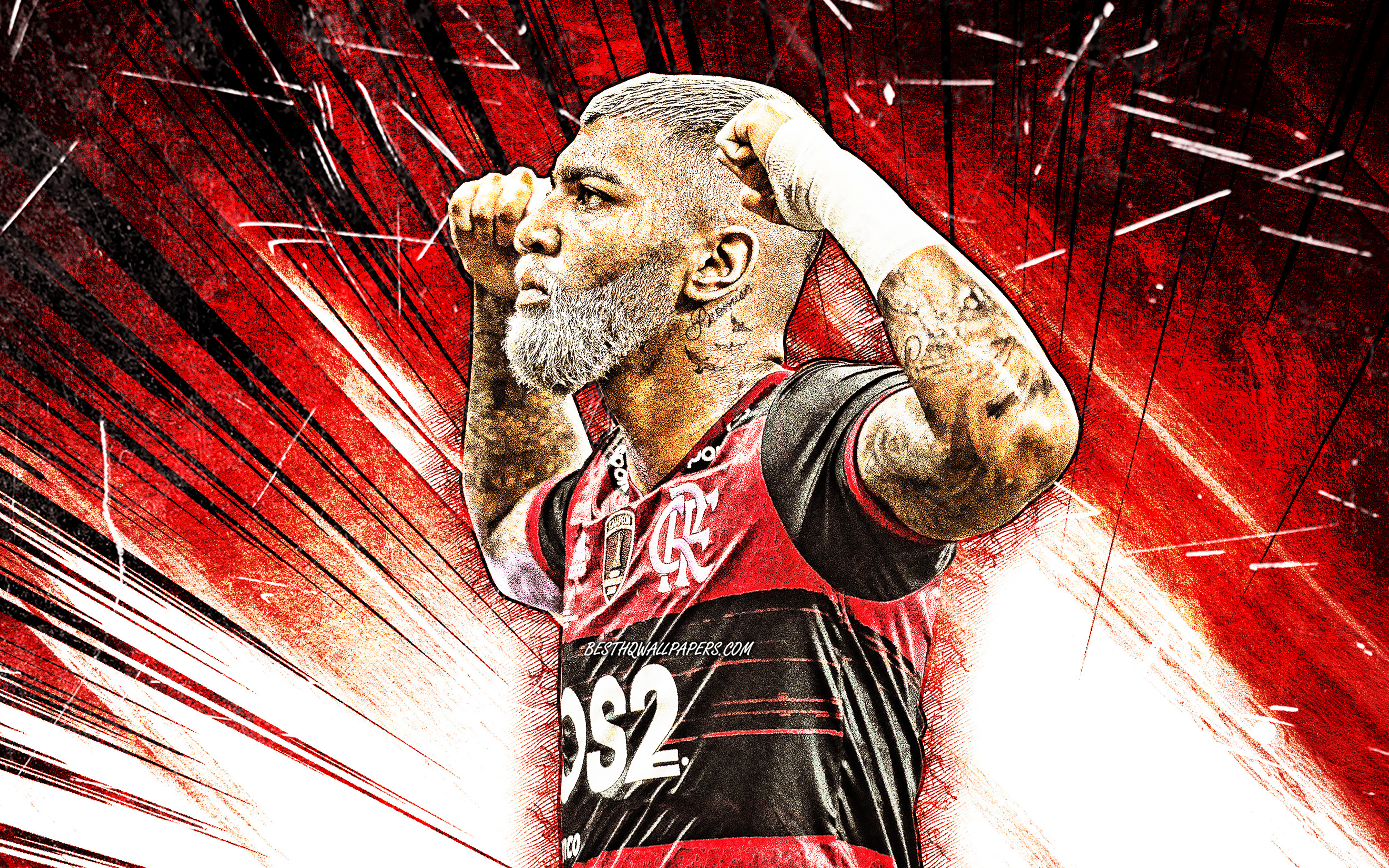 Download wallpaper Gabriel Barbosa, grunge art, brazilian footballers, 4k, Gabigol, Flamengo FC, Gabriel Barbosa Almeida, red abstract rays, Serie A, Brazil, football, Gabriel Barbosa Flamengo, Gabriel Barbosa 4K for desktop with resolution
