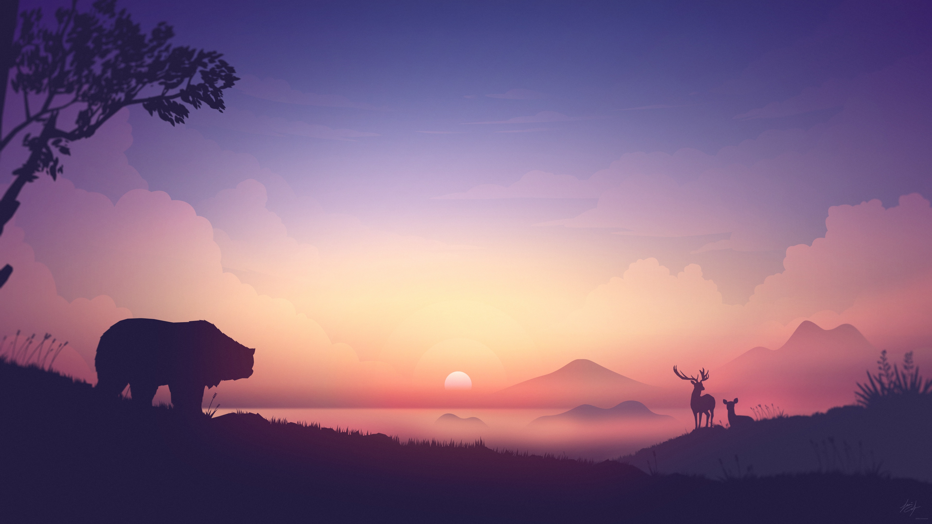 Sunrise Wallpaper 4K, Landscape, Animals, Scenery