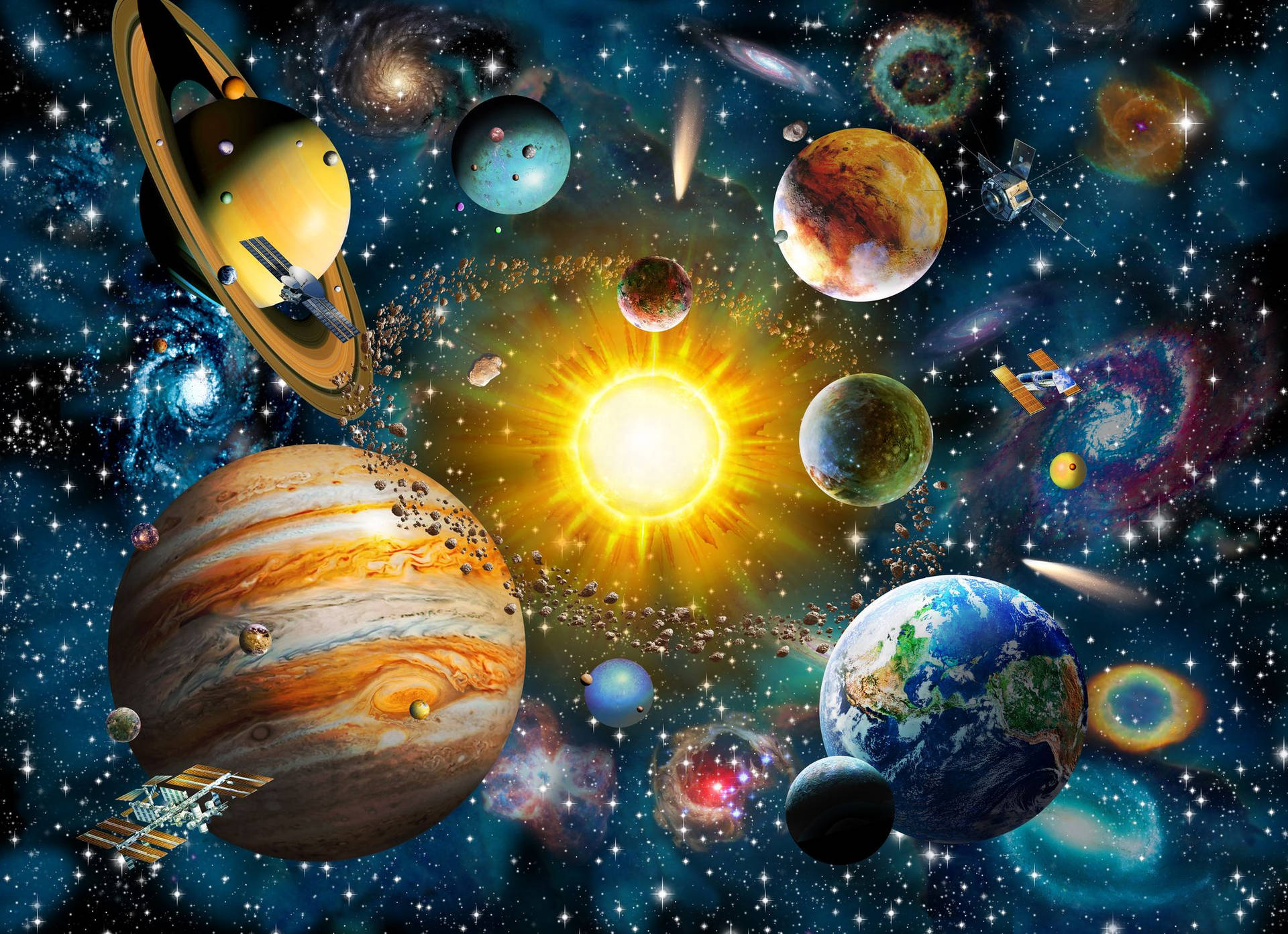 Download Our Solar System Mural Aesthetic Wallpaper