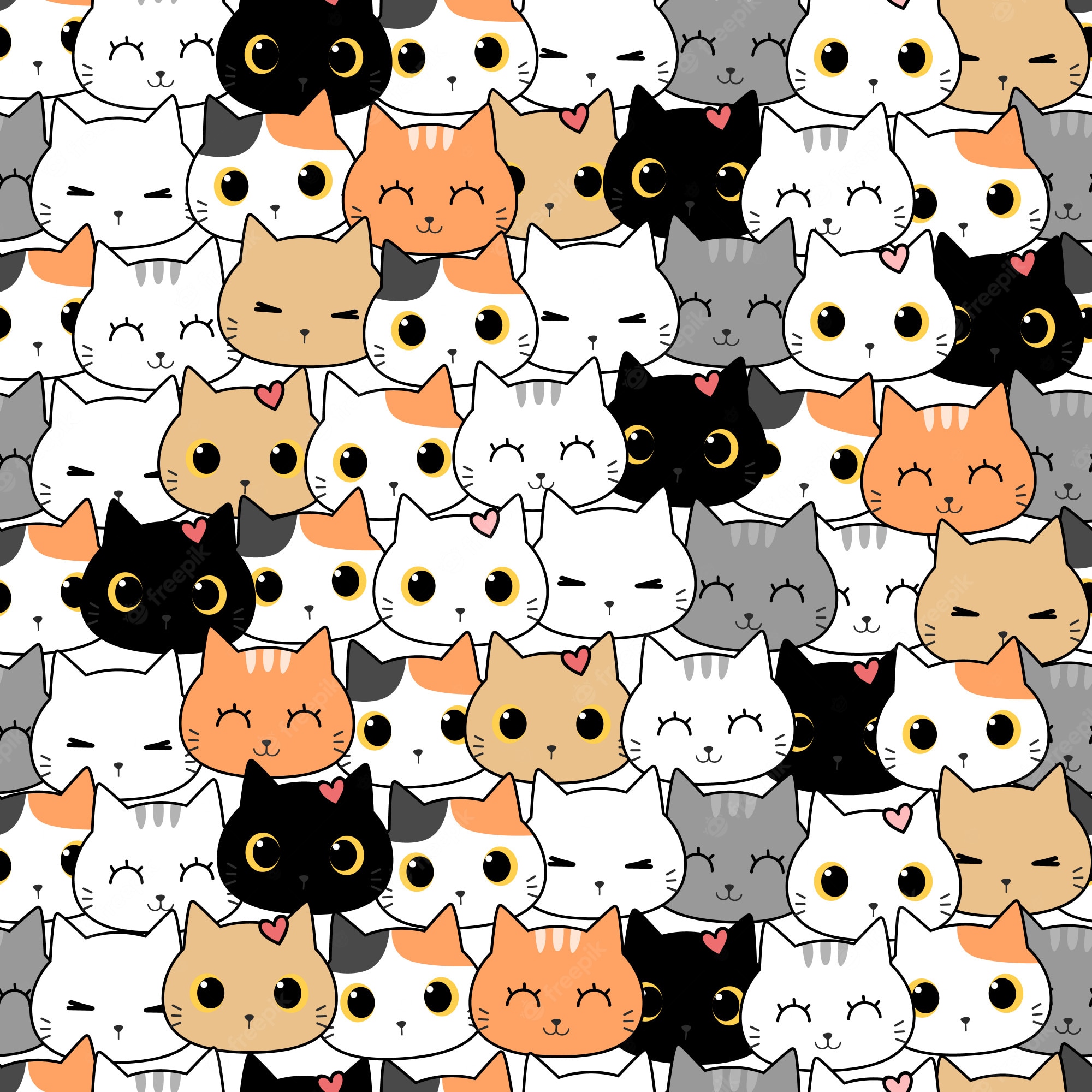 Premium Vector. Cute cat kitten cartoon doodle seamless pattern