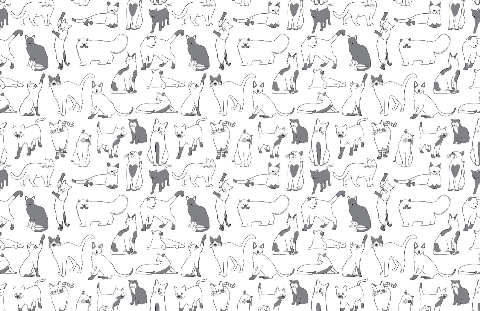 Gray & White Cool Cat Pattern Wallpaper Mural