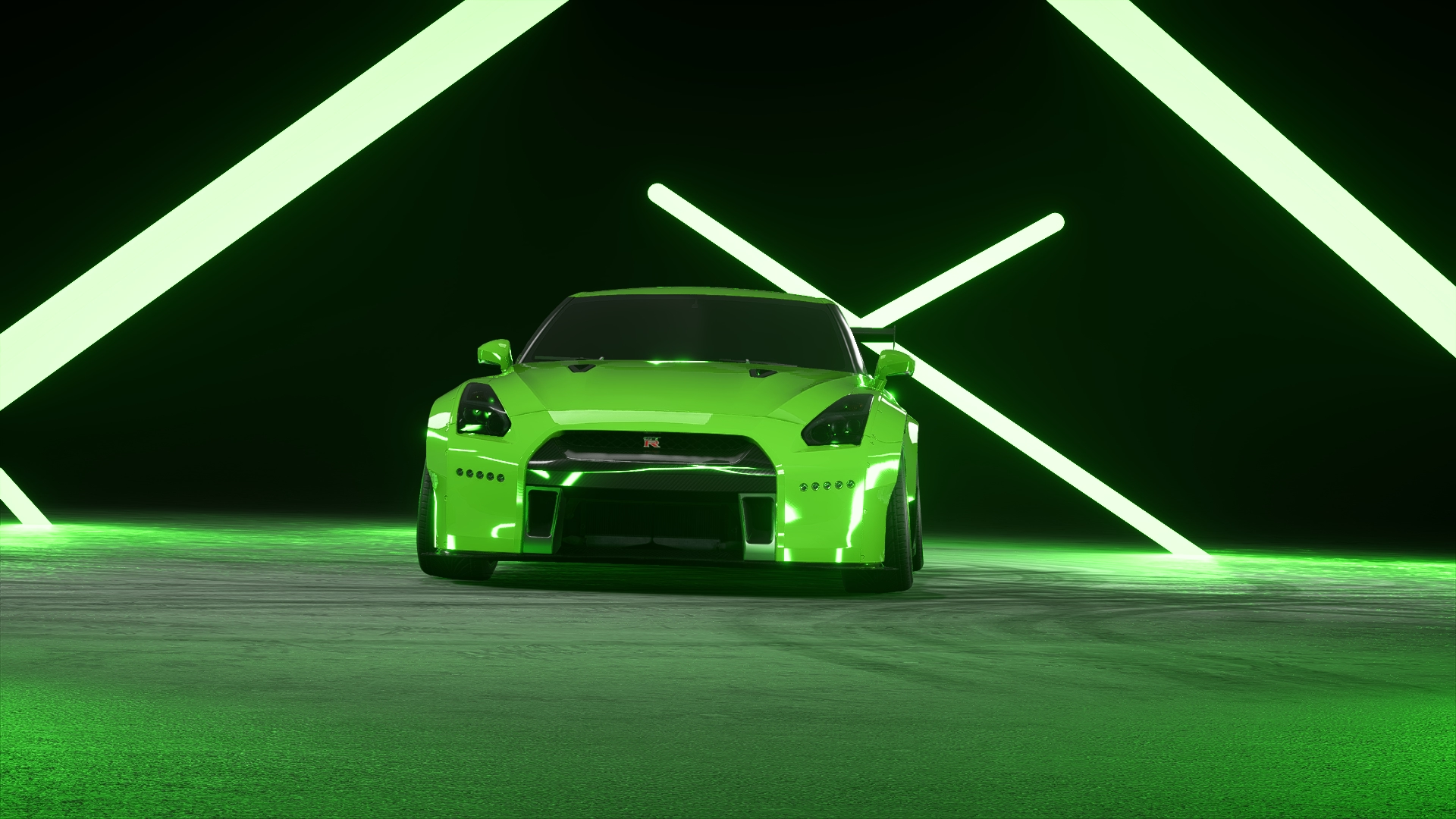 Wallpaper, Nissan GTR, green, Rocket Bunny 1920x1080