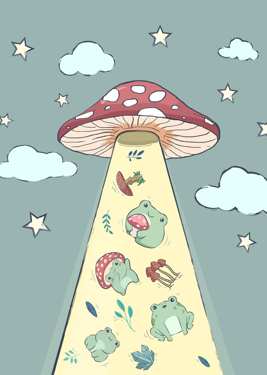 Cottagecore Alien UFO Frog' Poster