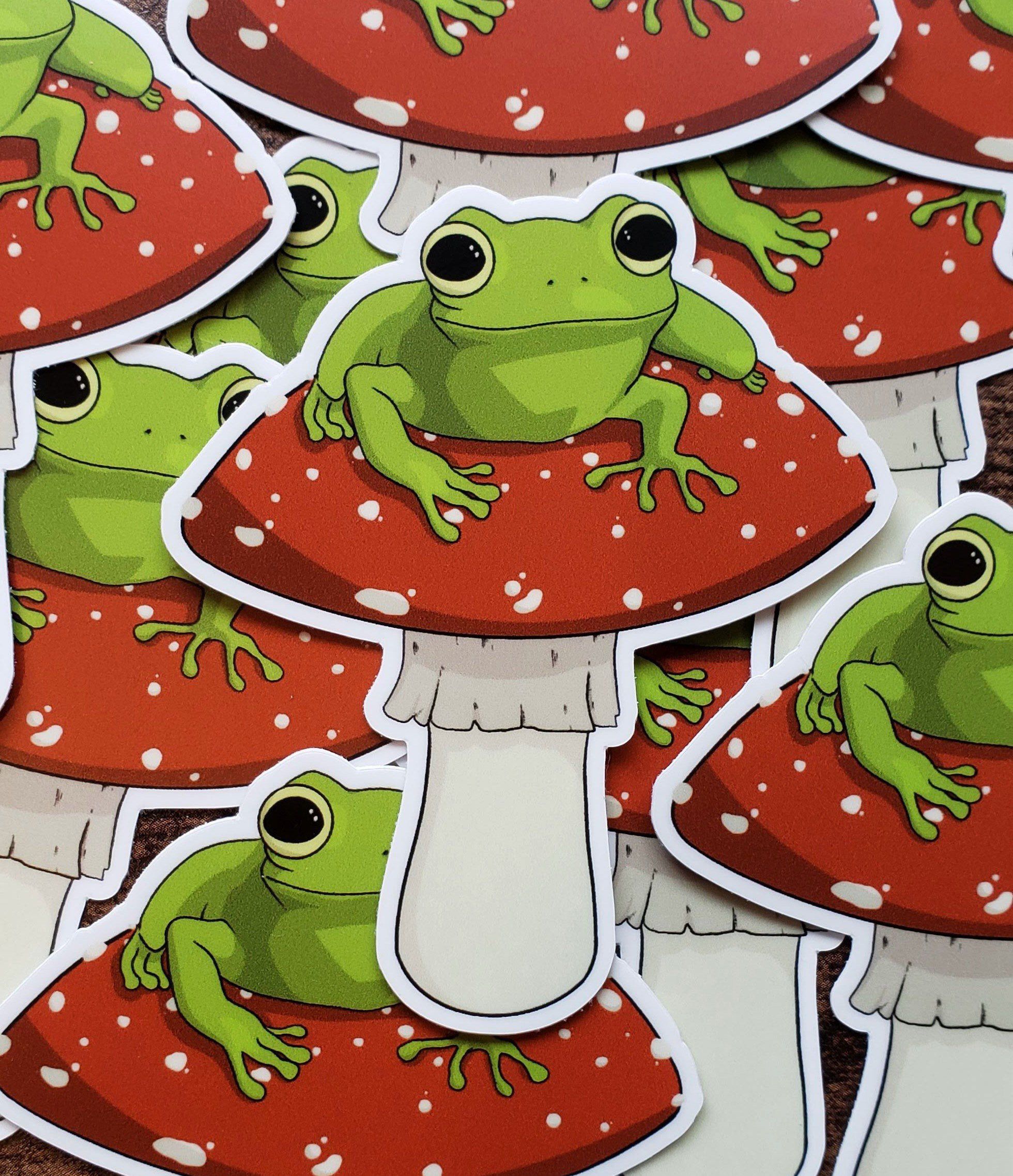 Frog on Mushroom Sticker Waterproof Durable Sturdy. Frog art, Frog drawing, Mushroom drawing