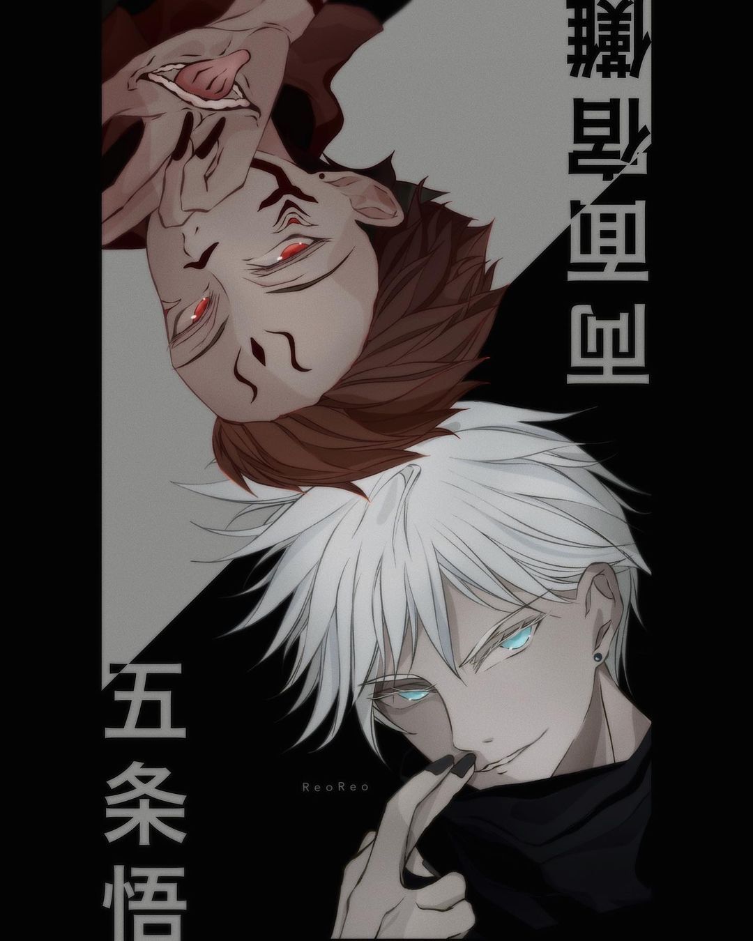 Sukuna Ryomen x Gojo Satoru- Jujutsu no Kaisen.. .. .. Hashtag #fanartchallenge #animechallenge #jujutsukaisen #jujutsukai. Ilustrasi poster, Ilustrasi, Poster