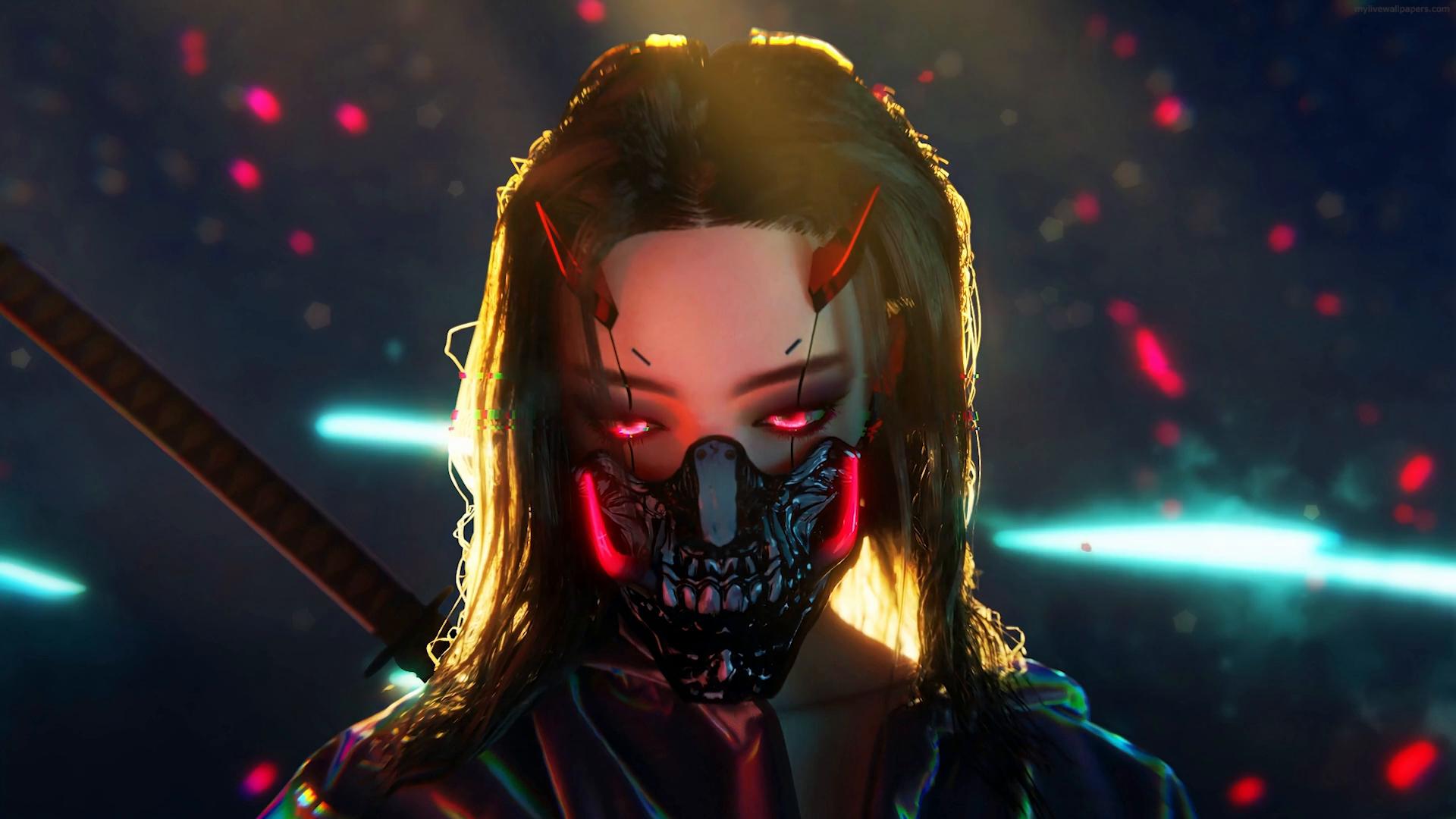 Cyberpank Oni Mask Live Wallpaper