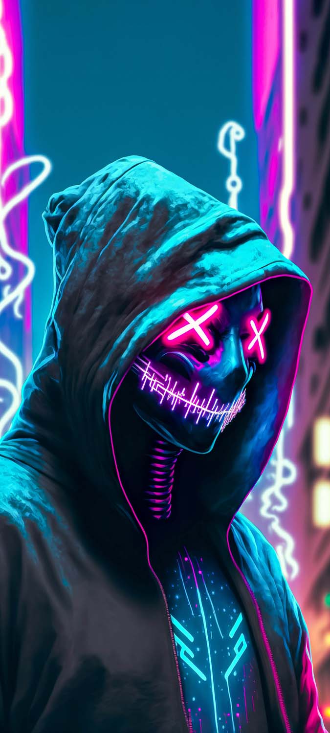 Neon Mask Hoodie Cyberpunk IPhone Wallpaper HD Wallpaper, iPhone Wallpaper