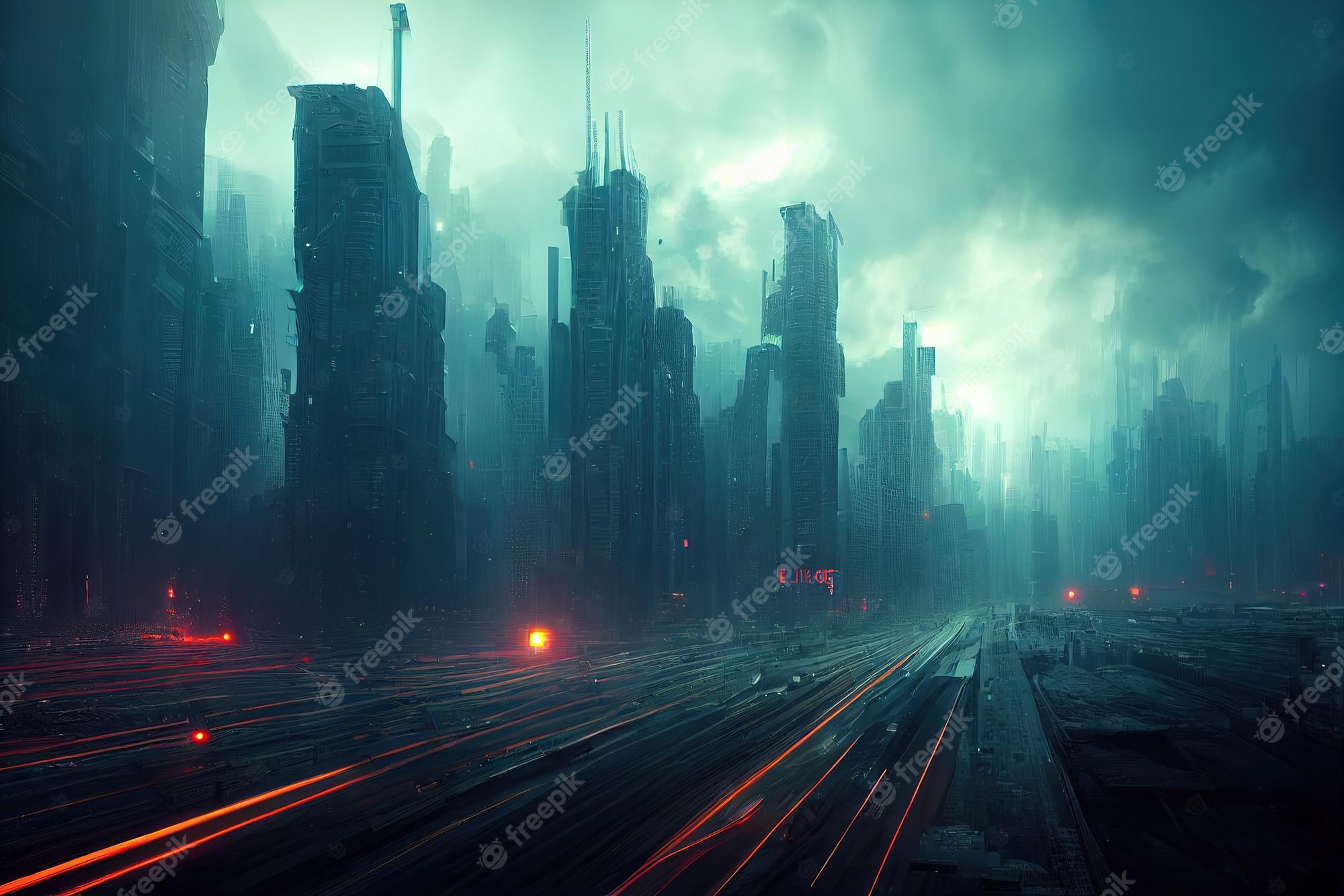 Premium Photo. City wallpaper dystopian futuristic cyberpunk city at night 3D rendering raster illustration