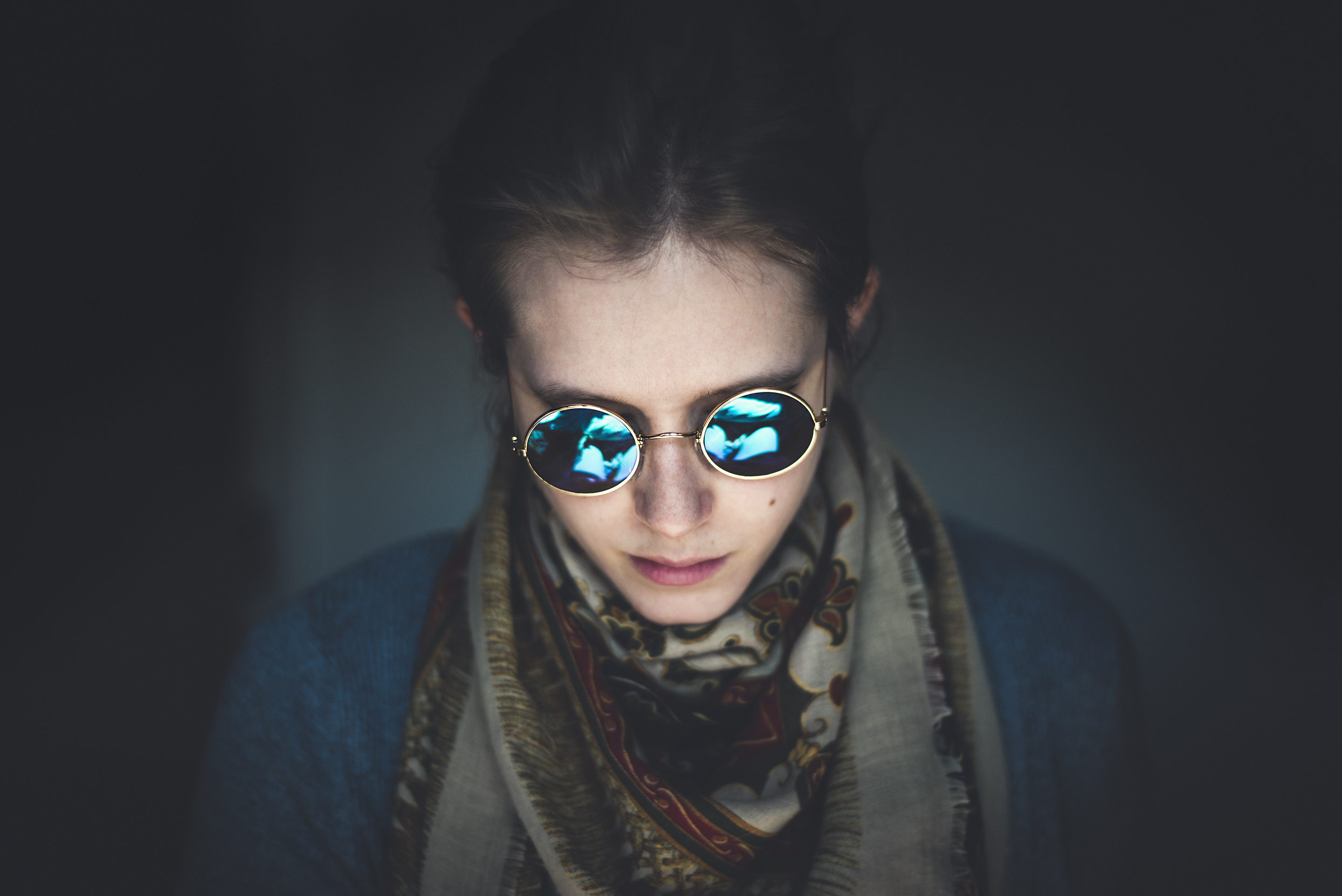 Wallpaper, portrait, selfportrait, sunglasses, scarf, self, reflections, john, glasses, lennon, goldrimmed 2880x1923