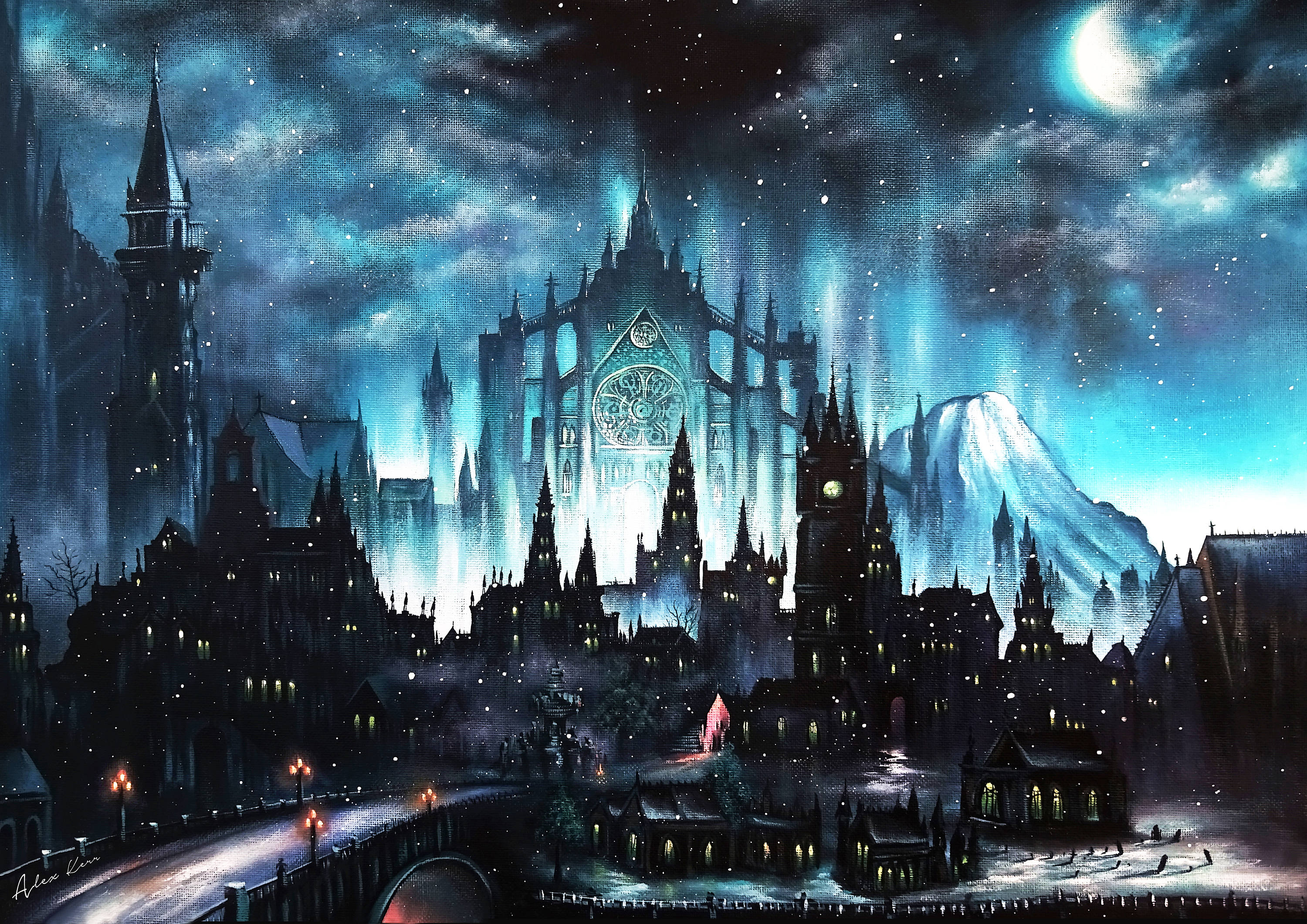 Souls Borne Art Print Game Painting Gothic Moonlight Wall