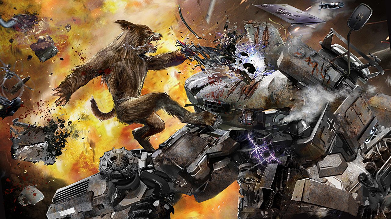 Wallpaper Fantasy Bears Monsters Man Wolf Robot Battles