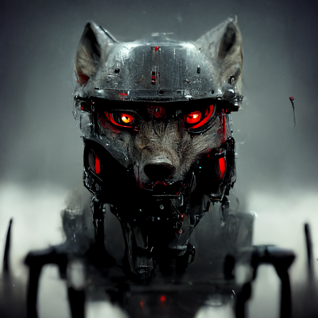Midjourney Prompt: Warrior Robot With The Wolf Head, Full