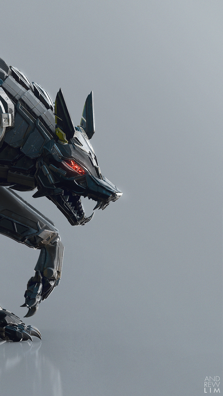 Download 3D wolf, 3D, Wolf, Render, Robot Wallpaper in 750x1334 Resolution