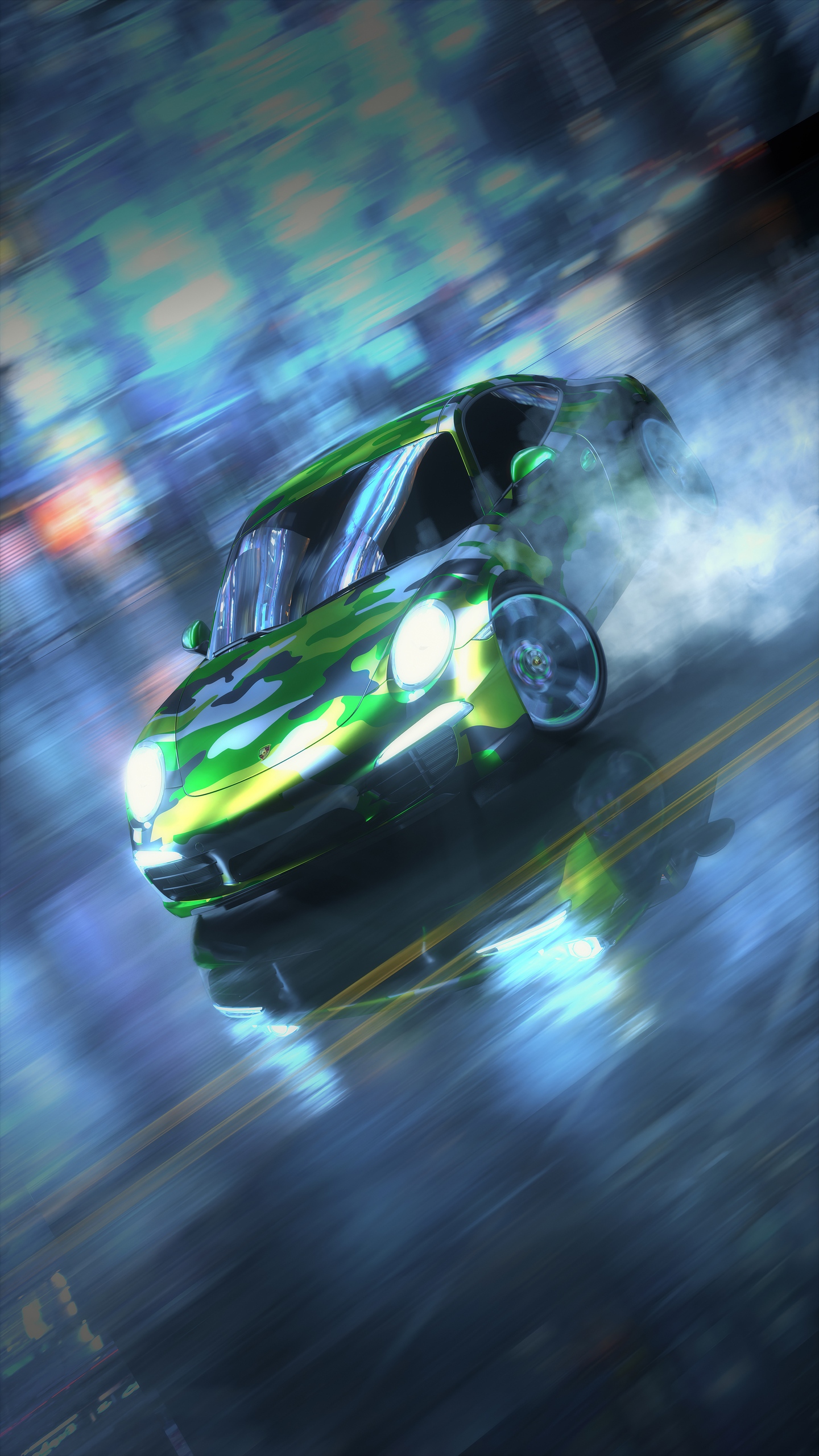 Green car drifting Wallpaper Download