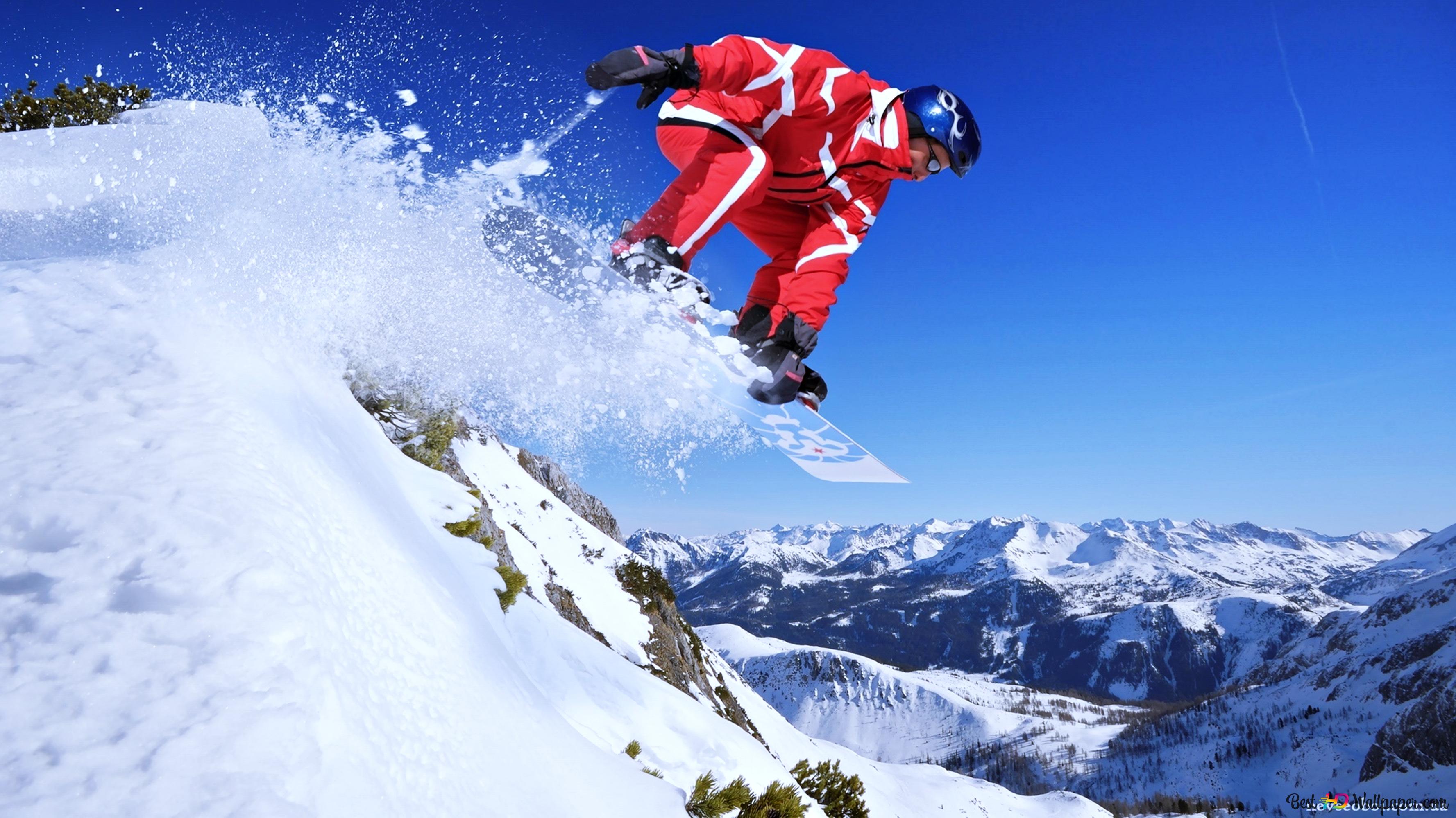 Snowboarding on the fly 4K wallpaper download