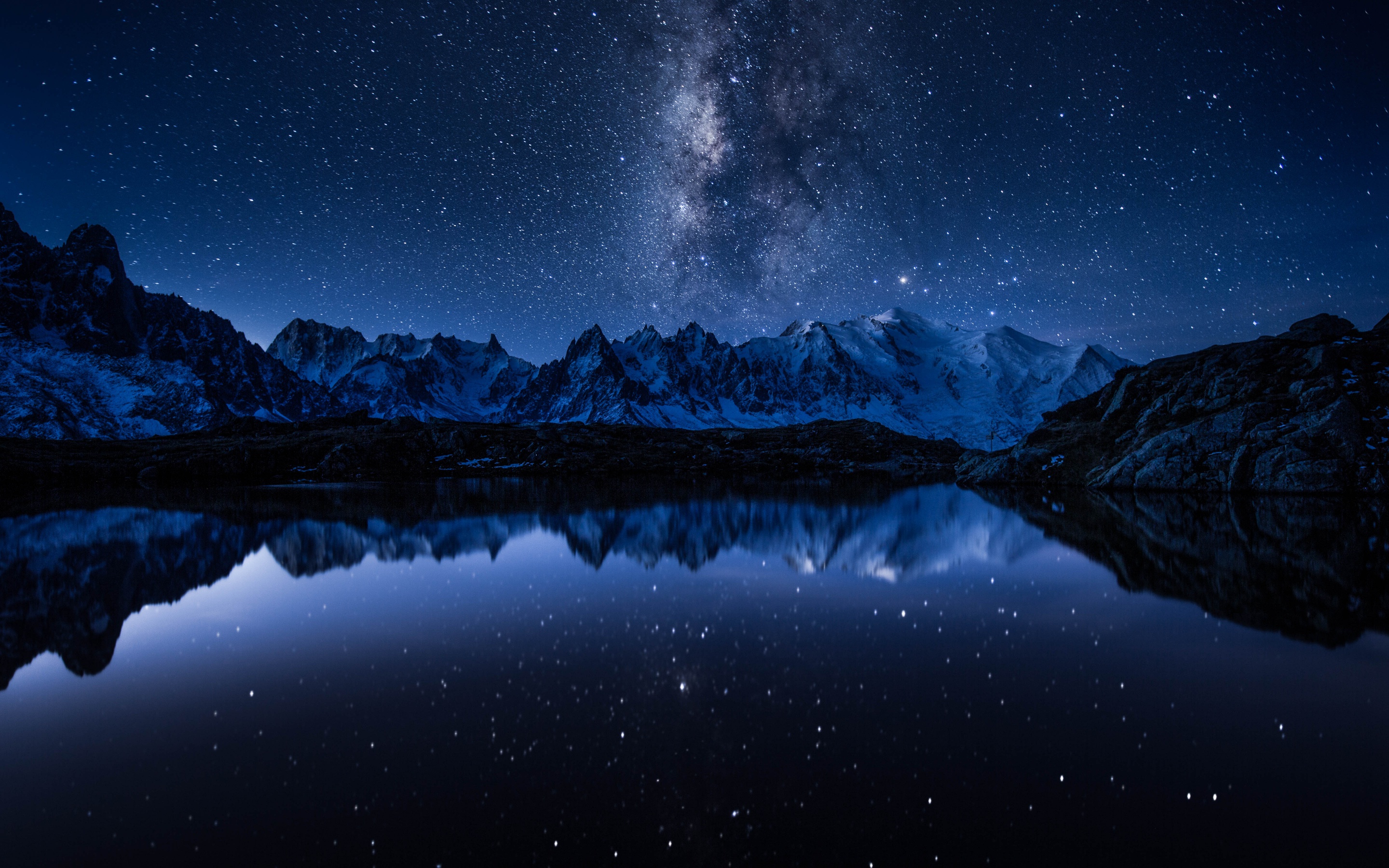 Milky Way Wallpaper 4K, Starry sky, Night, Mountains