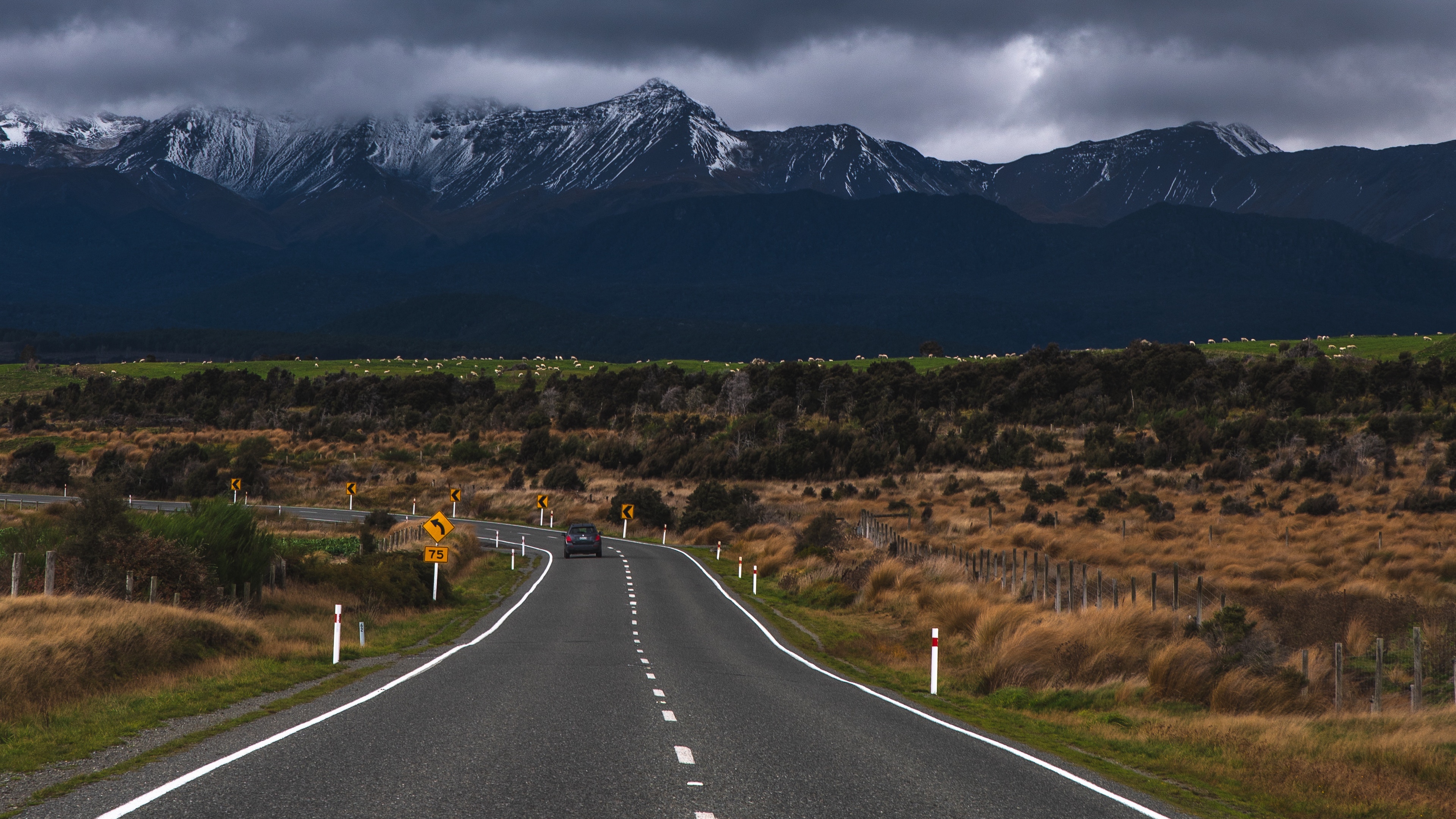 Wallpaper 4k road, counting, mountain, te anau, new zealand 4k Wallpaper