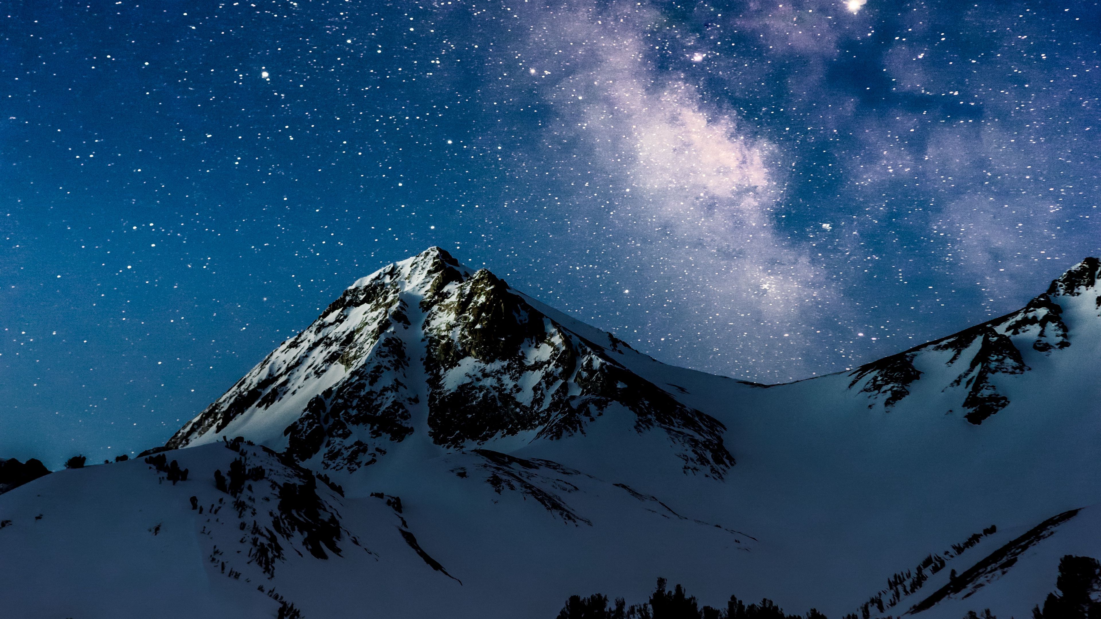 Wallpaper / mountains, night, starry sky, milky way, snow, 4k free download