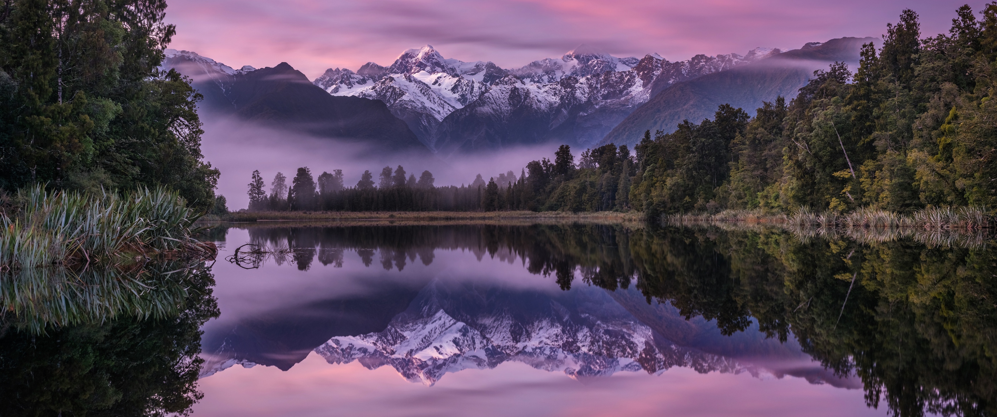 Lake Matheson Wallpaper 4K, New Zealand, Landscape, Mountains