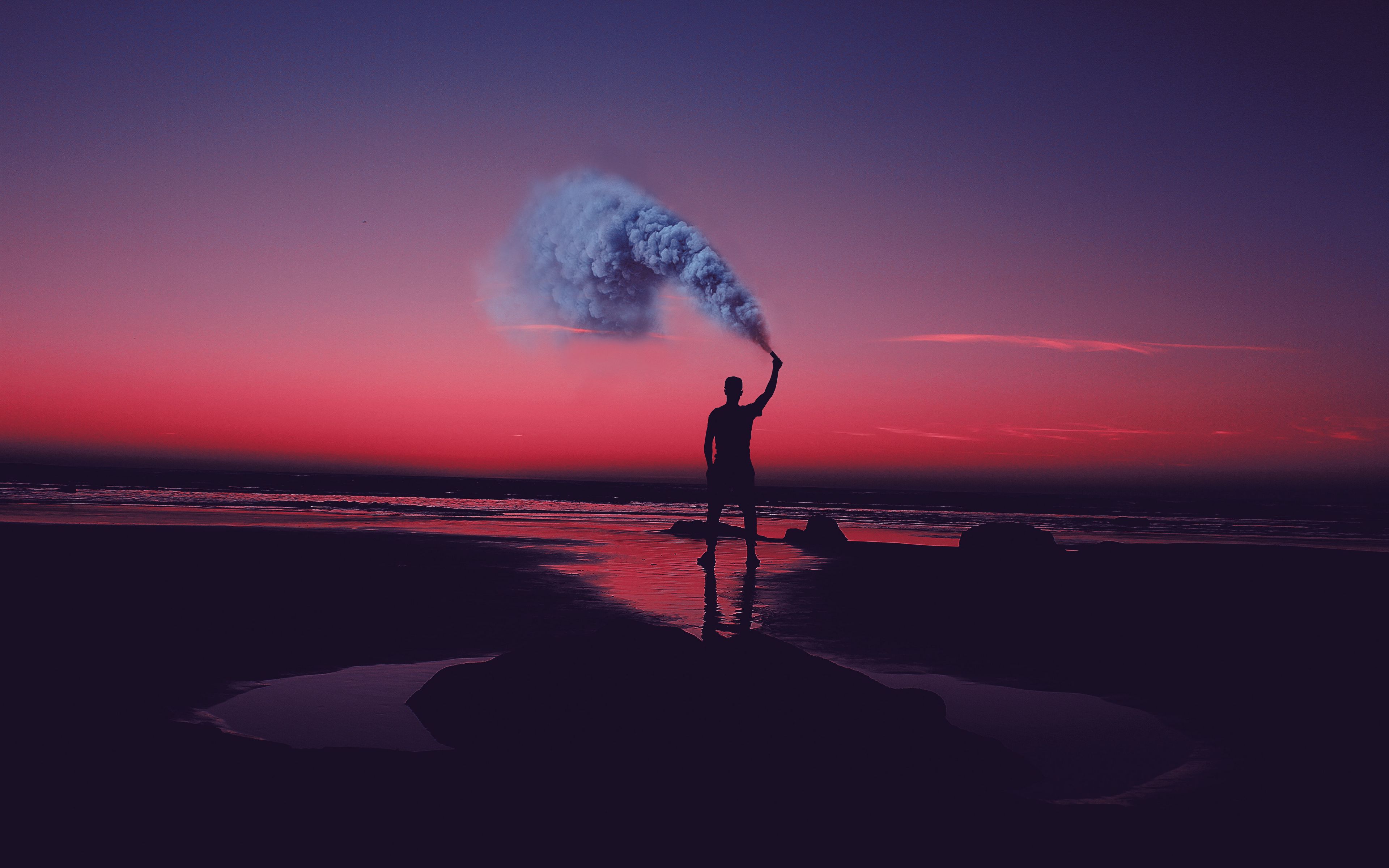Download wallpaper 3840x2400 man, silhouette, smoke, shore, sunset, sea, asilah, morocco 4k ultra HD 16:10 HD background