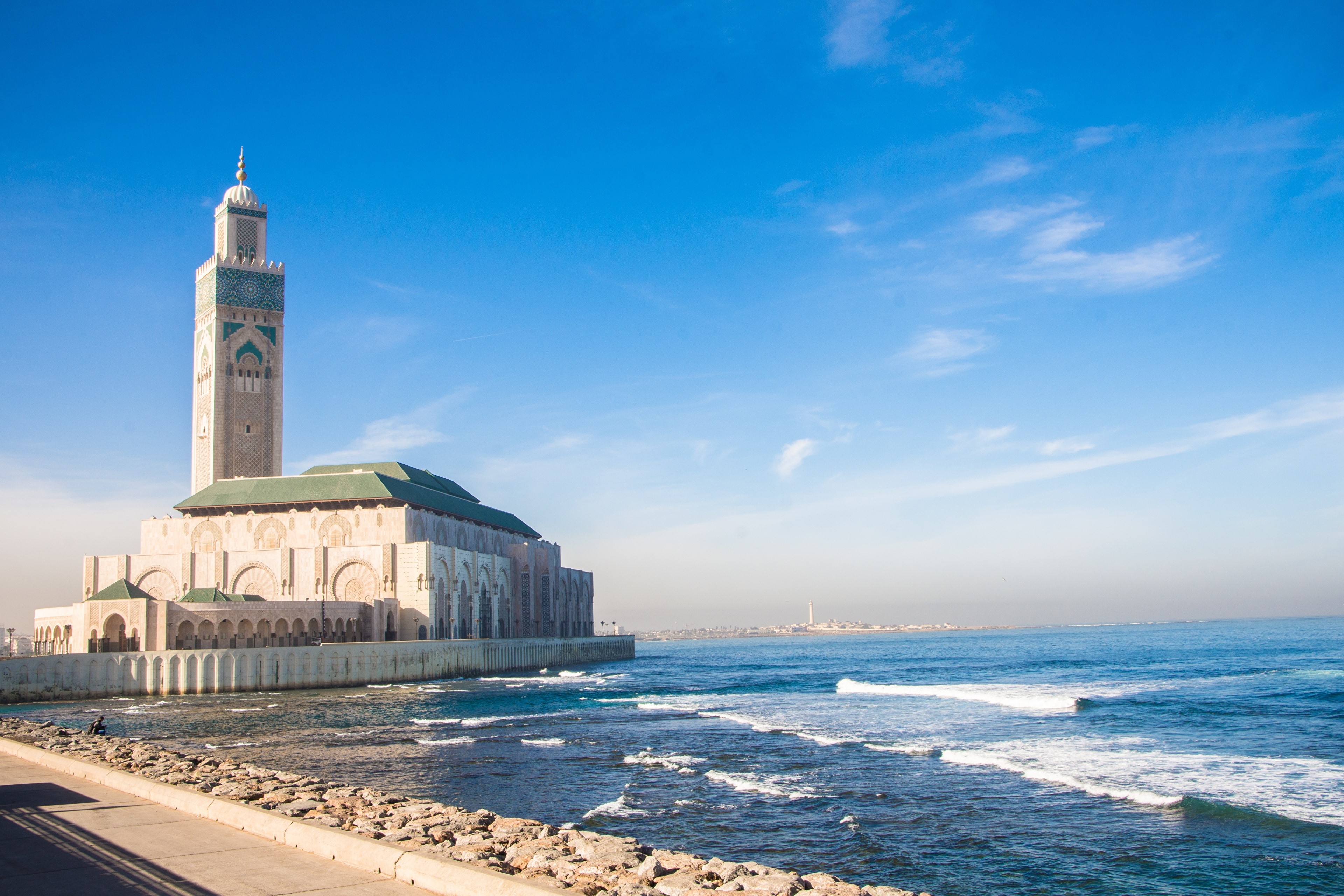 4K, Casablanca, Mesquita de Hassan II, Morocco, Mosque, Coast, Ocean, Tower Gallery HD Wallpaper