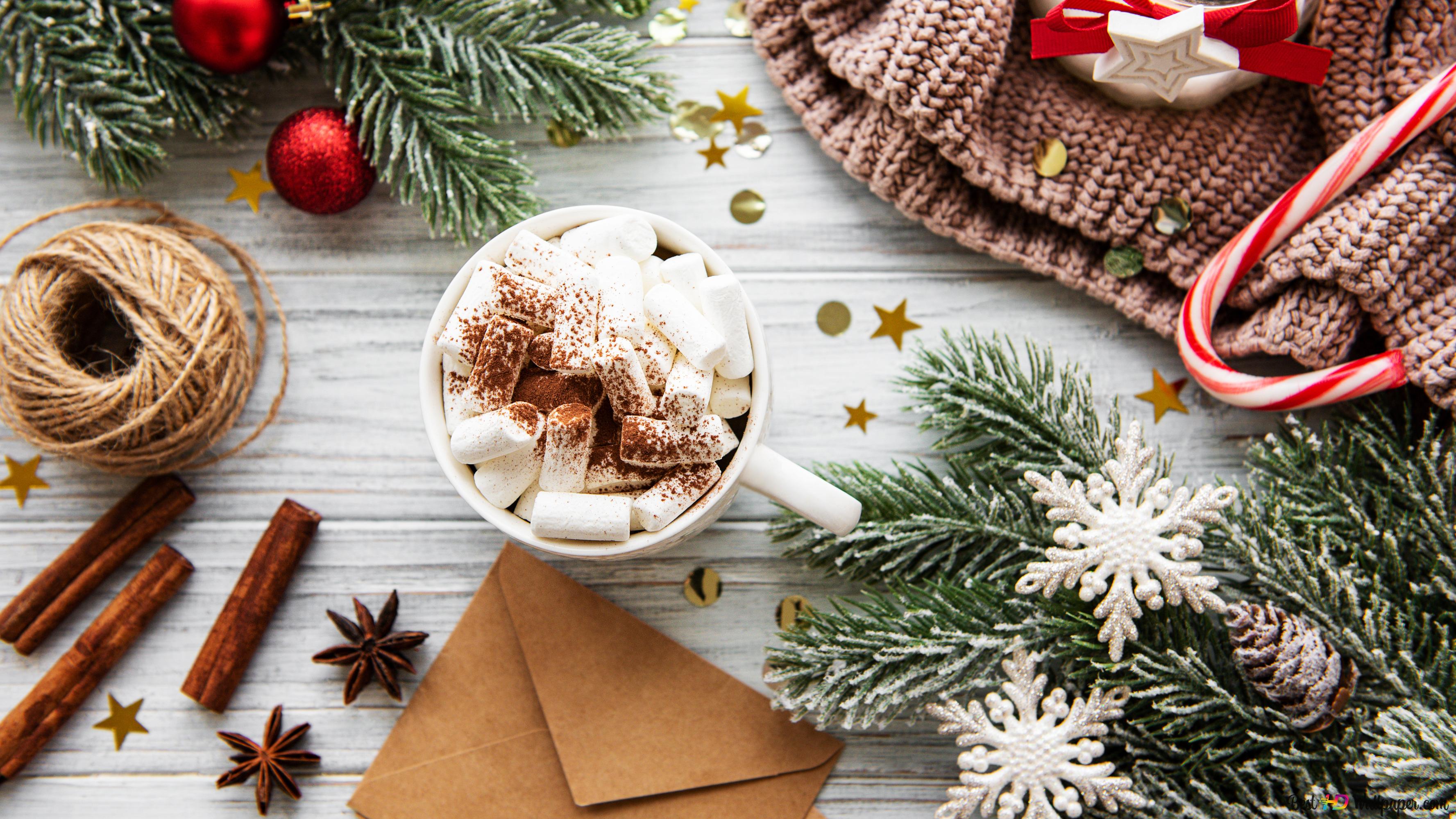 Happiness is hot chocolate on Christmas 4K wallpaper download