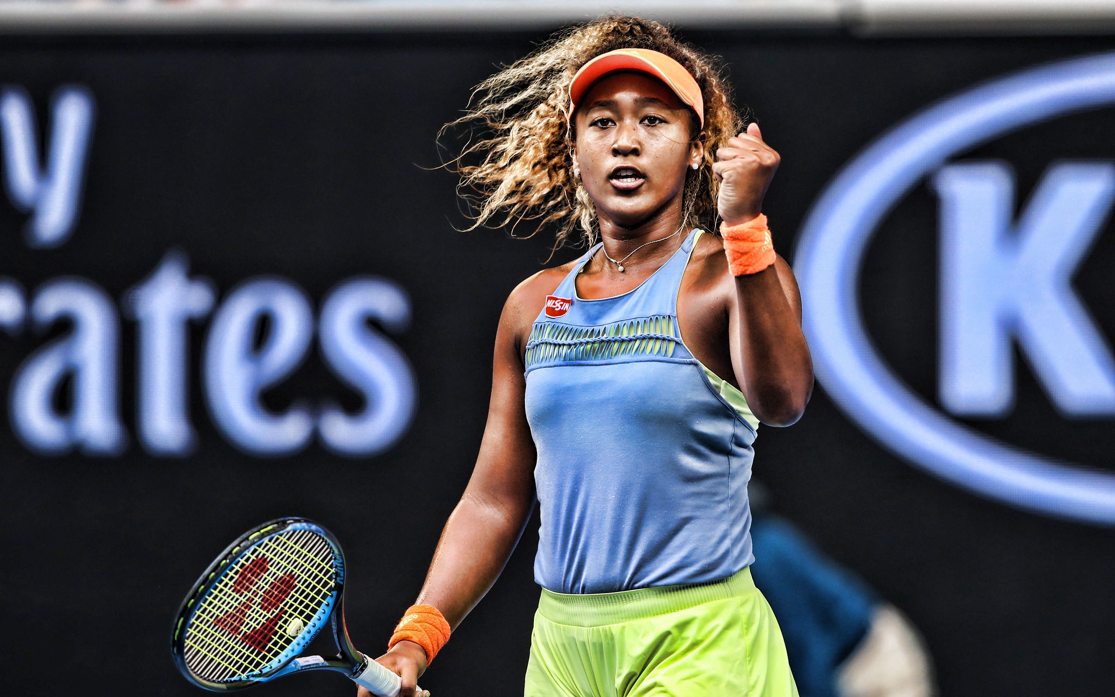 Download wallpaper 4k, Naomi Osaka, goj, japanese tennis players, WTA, blue uniform, athlete, Osaka, tennis, HDR, tennis players for desktop with resolution 3840x2400. High Quality HD picture wallpaper
