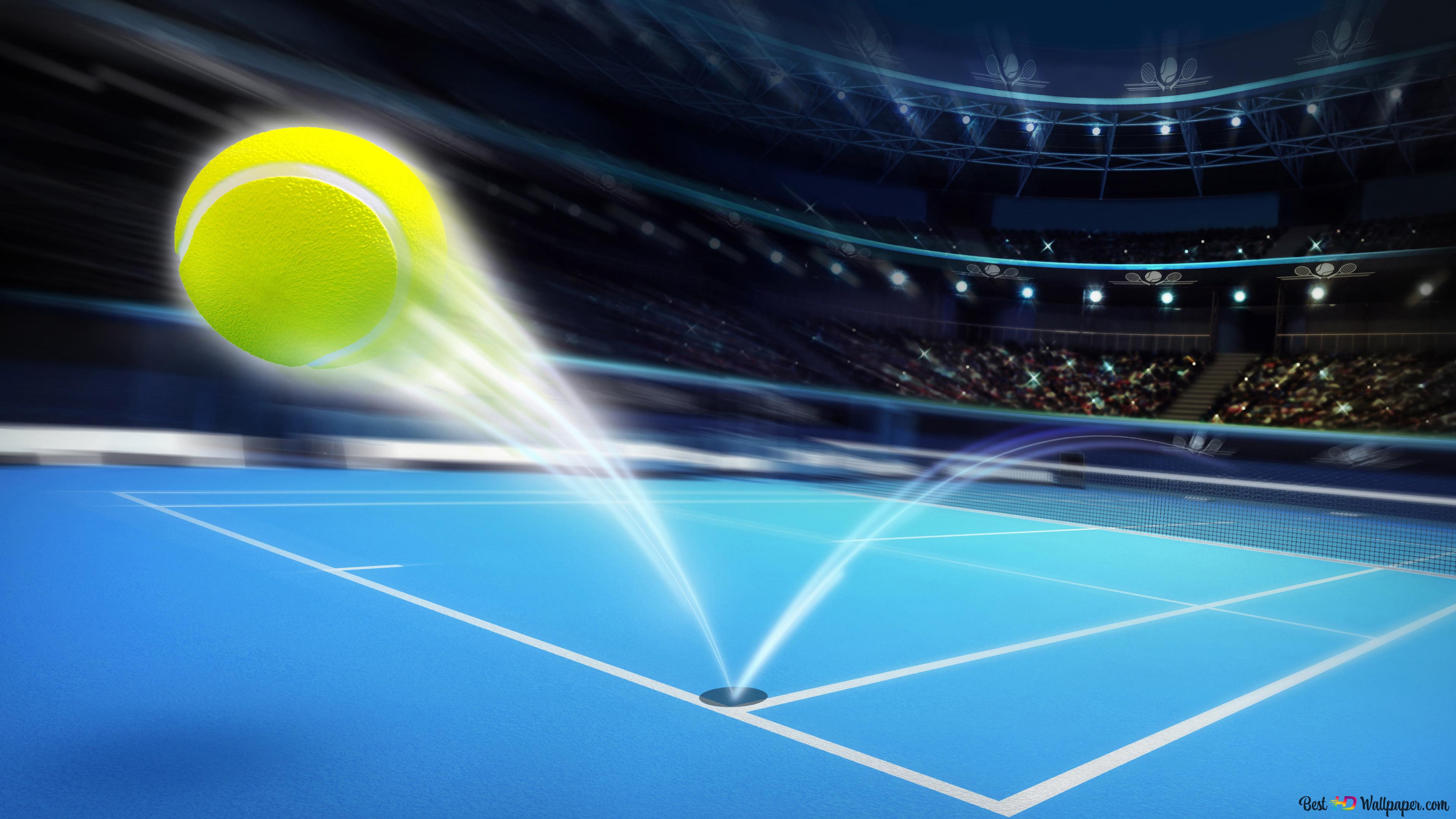 Baseball ball with speed effect on blue tennis court background 4K wallpaper download